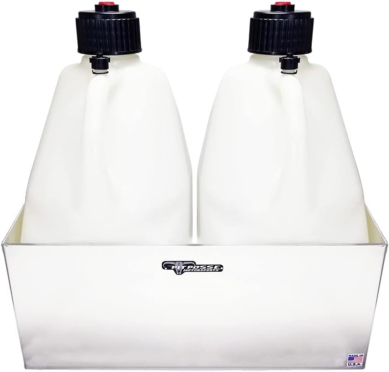 Pit Posse Double Utility Jug Holder Organizer Storage Rack - Made in USA - Holds 2 Five Gallon Utility Jug Containers - Anti-Rusting Aluminum - Garage Shop Enclosed Race Trailer (Silver)