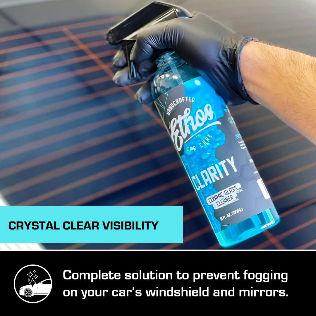 Ethos Clarity V2 - Ceramic Glass Cleaner and Water Repellent - Streak-Free Window Cleaner with Hydrophobic Protection for Car Windows and Mirrors