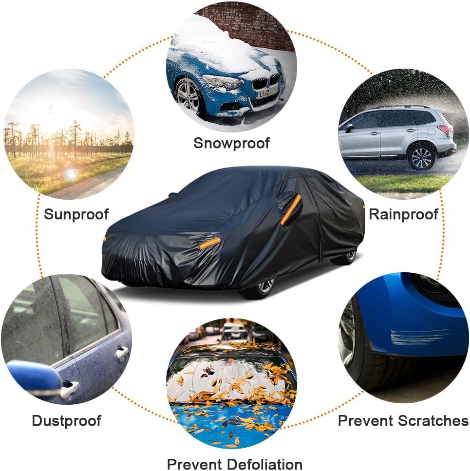 Kayme 7 Layers Car Cover Custom Fit for Chevrolet Chevy Malibu (1997-2025) Waterproof All Weather for Automobiles,Outdoor Full Cover Rain Sun UV Protection.Black