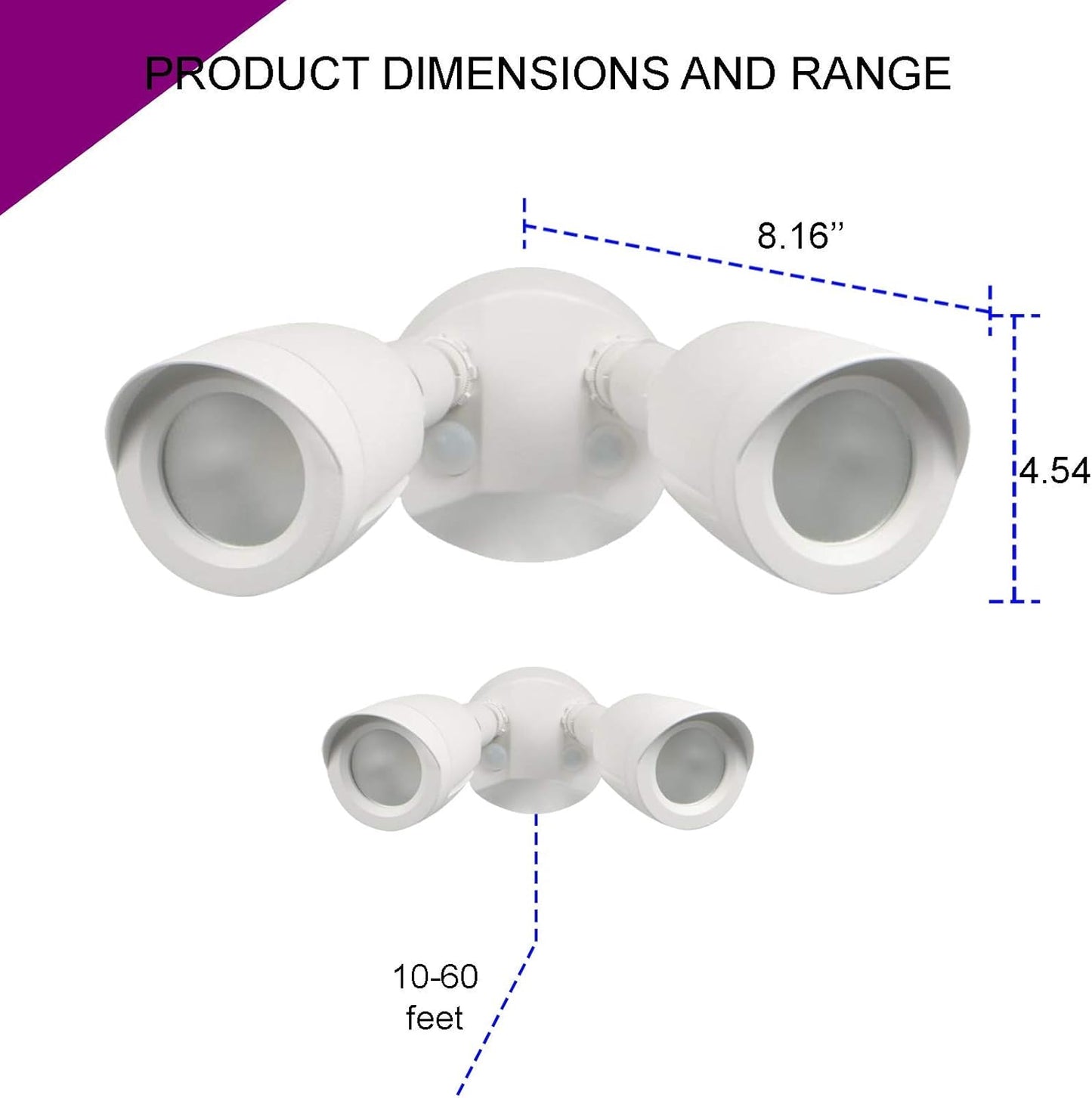 Ciata Flood Lights Outdoor, 20-Watt LED Bullet Head Security Flood Lights, Dual Head, RoHS and FCC Complaint, IP65 Rated, 1900 Lumens, 2KV Surge Protection, Die-Cast Aluminum in White Finish – 3000K