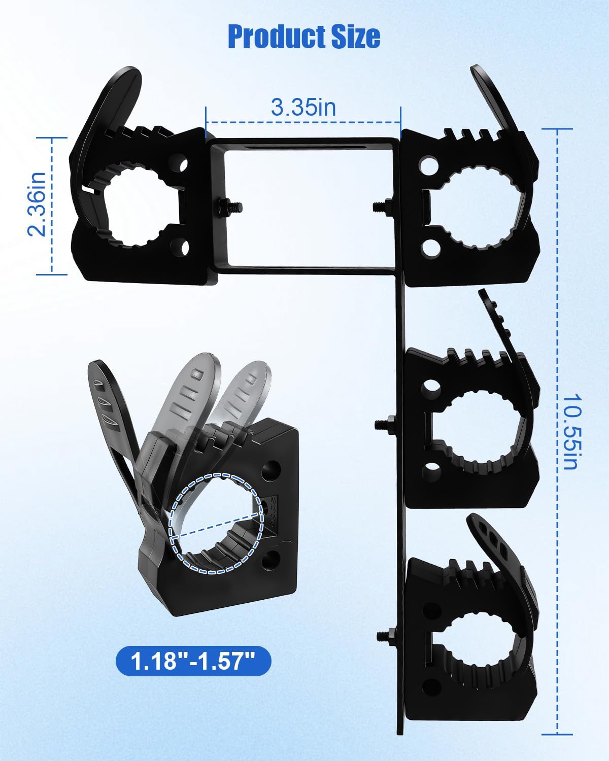 Upgraded Dual UTV Cargo Bed Tool Holders Compatible with Polaris Ranger and General, 4 Position Tool Carrier Mounting Kit, Shovel Holder Fits All UTV Round Bed Anchor Holes, No Drilling