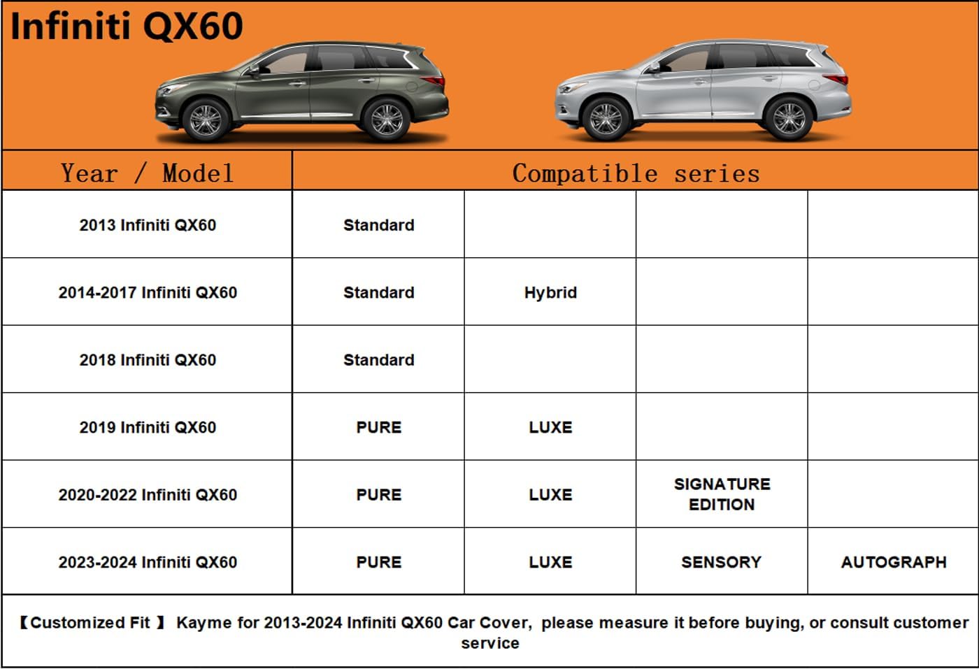 Kayme 6 Layers SUV Car Cover Custom Fit for Infiniti QX60(2013-2025) Waterproof All Weather for Automobiles, Outdoor Full Cover Rain Sun UV Protection.Silver