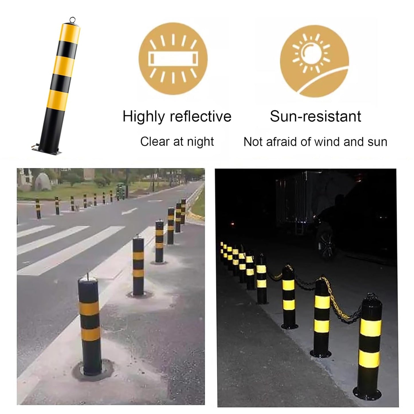 Steel Safety Bollard Post, with Lock Bollard Post Removable Security Posts, Parking Bollards, Parking Barriers Concrete, Powder Coat, for Parking Lot, Driveway and Sidewalk(Black (2pcs),75cm/29.5in)