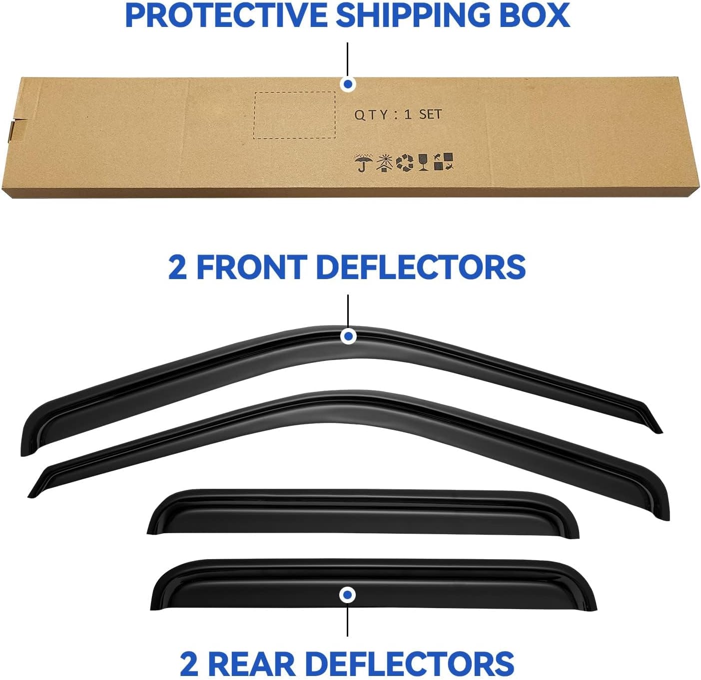Window Visors Rain Guards for 1999-2016 Ford F250 F350 F450 F550 Super Duty, Out-Channel Window Vent Wind Deflectors Visors Shades for 99-16 F-250 F-350 F-450 F-550 SuperCrew Cab