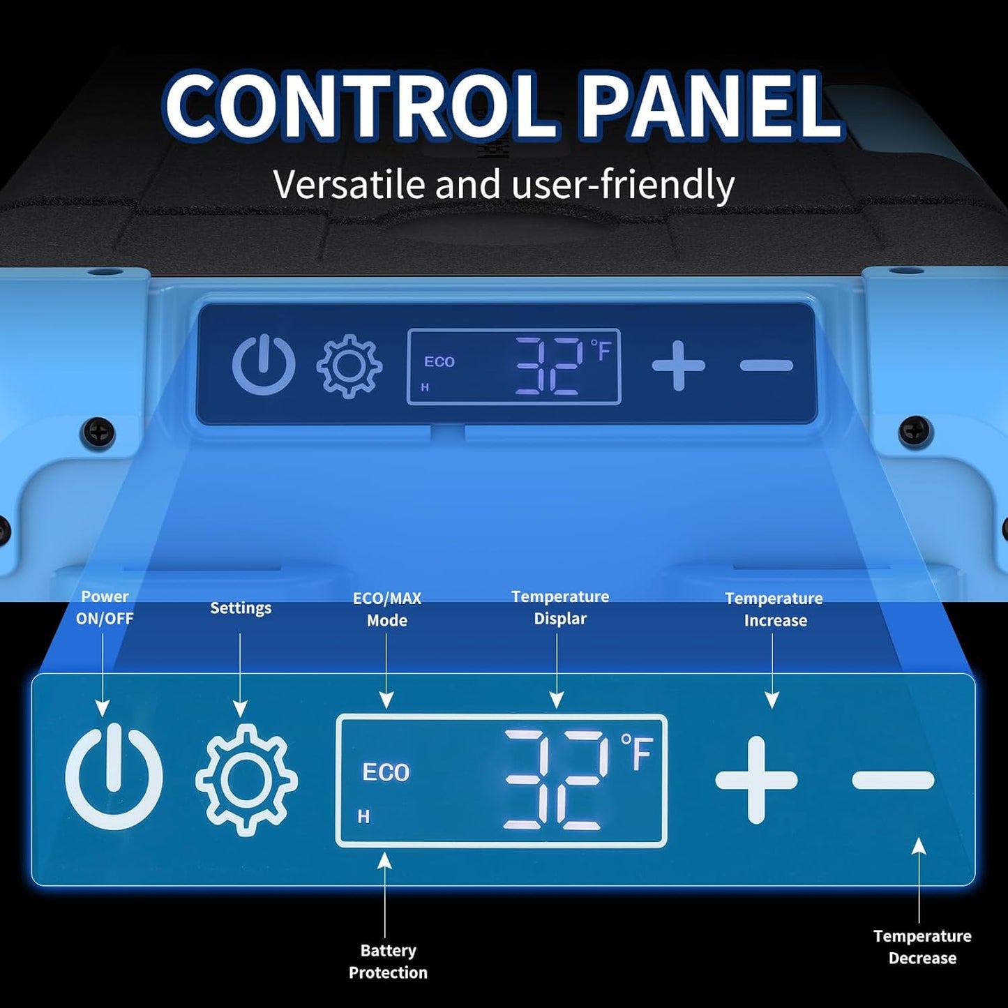 30L Car Refrigerator Freezer, 32QT Single Zone Portable Fridge with Blow Expansion Evaporator, Reversible Door, LED Control, Fast Cooling, 100–240V AC / 12V / 24V DC, -4℉~68℉, Ice Blue