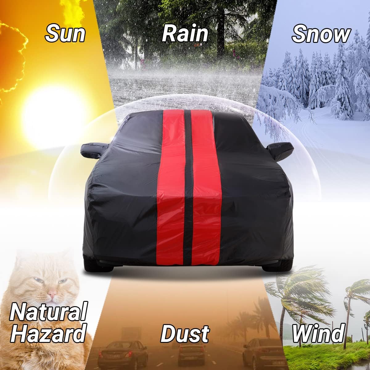 iCarCover Custom Car Cover for 2010-2024 Chevy Camaro LT, LS, RS, SS Waterproof All Weather Rain Snow UV Sun Protector Full Exterior Indoor Outdoor Car Cover (Stripe - Black/Red)