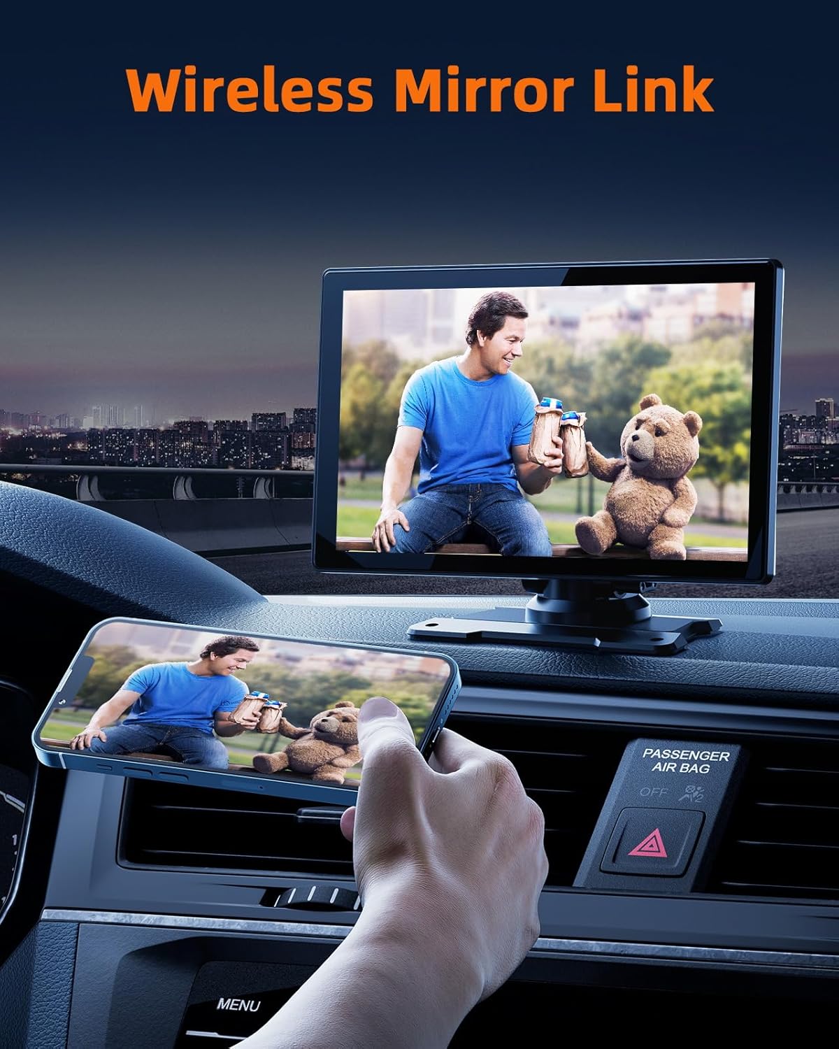 Portable Wireless Carplay Screen for Car with 2.5K Dash Cam,9 Inches Android Auto Screen with 1080p Backup Camera,GPS Navigation,Bluetooth,Airplay,Voice Control