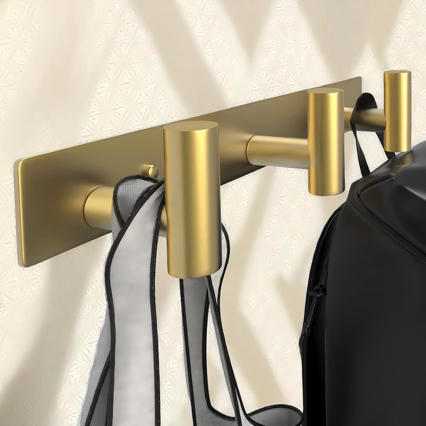 Wall Mounted Coat Rack-3 Hooks, Heavy Duty Stainless Steel Hook Rail for Towel Coat Hat Purse Bag Jacket, Towel Hooks for Entryway Bathroom Kitchen (Gold 3 Hooks - 1 Pack)