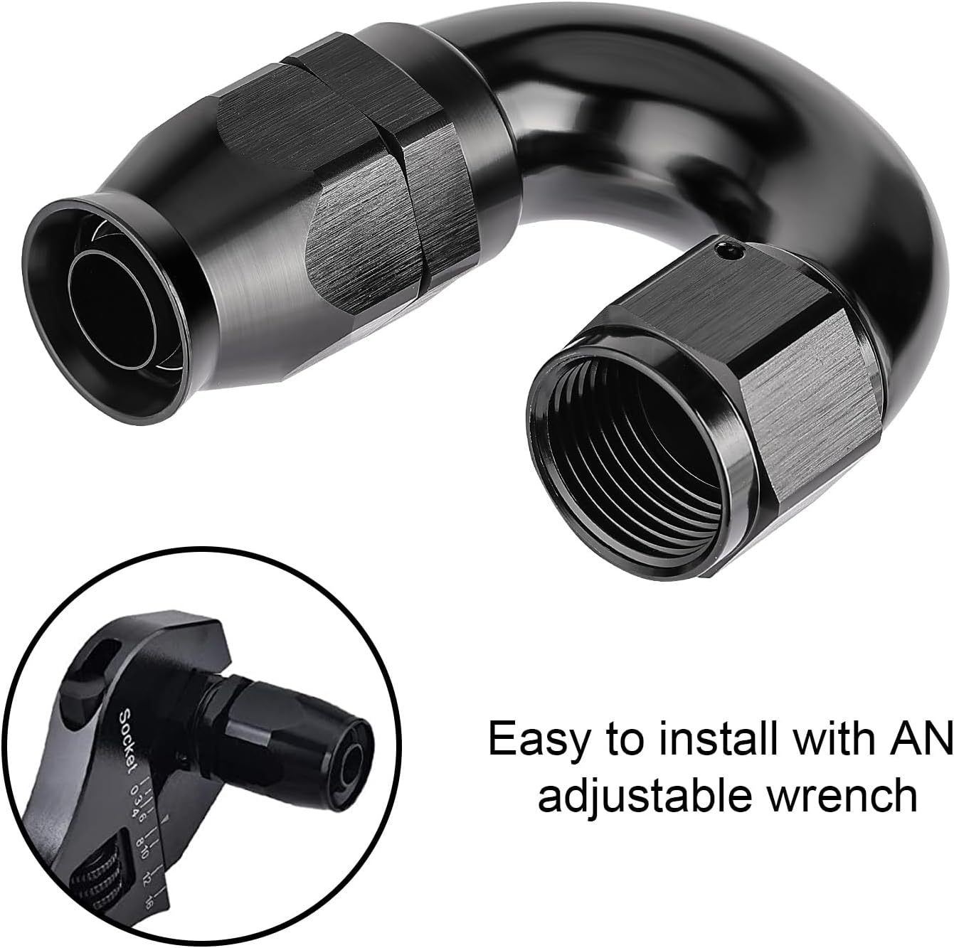 EVIL ENERGY 6AN 180 Degree PTFE One Piece Full Flow End Hose Fitting Aluminum Black