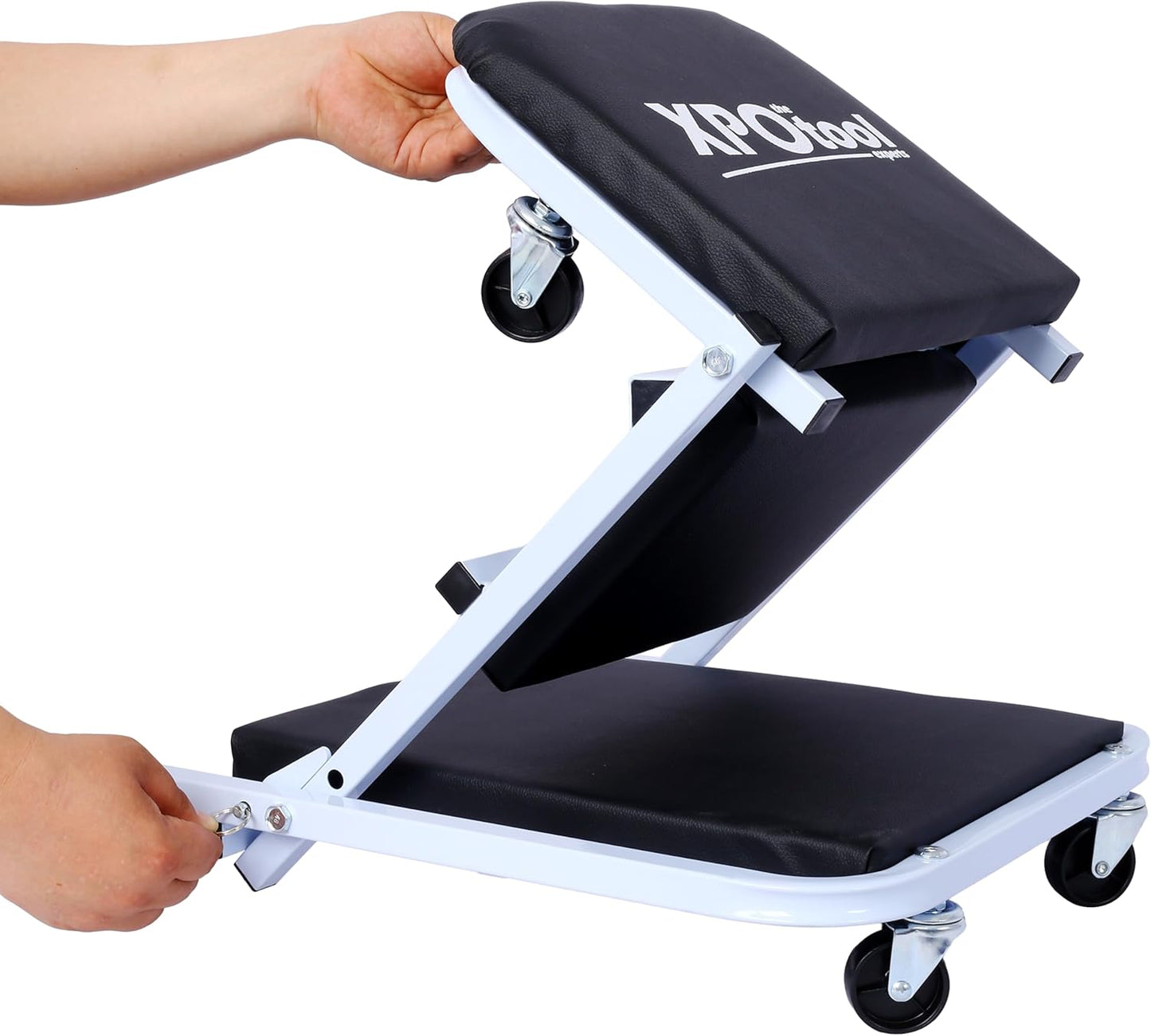 Mechanic Creeper and Stool, 36" Z Creeper Seat, 2-in-1 Garage Tool, 300 lbs Capacity, Low Profile with 6 Wheels (White)