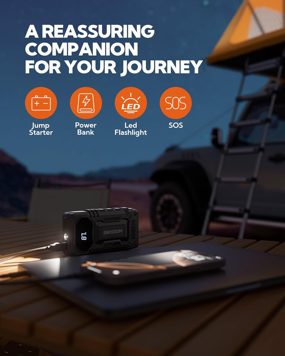 Car Battery Jump Starter,12000mAh Battery Jump Box,44.4Wh Vehicle Jump Booster with Smart Jumper Cables,LED Light Emergency Car Kits for Vehicles,Arrancador Ae Batería