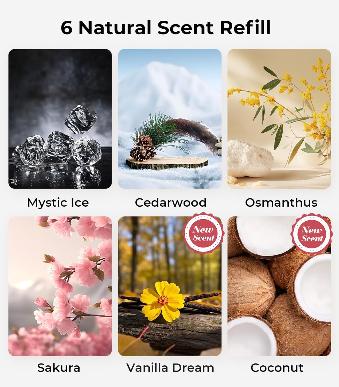 Smart Car Air Fresheners, Ambient Light & Mist Fragrance, Auto On/Off Car Air Freshener Diffuser, Adjustable Intensity, Lasts 6 Months, Built-in Battery, Premium Scents Refill X2 - Mystic Ice