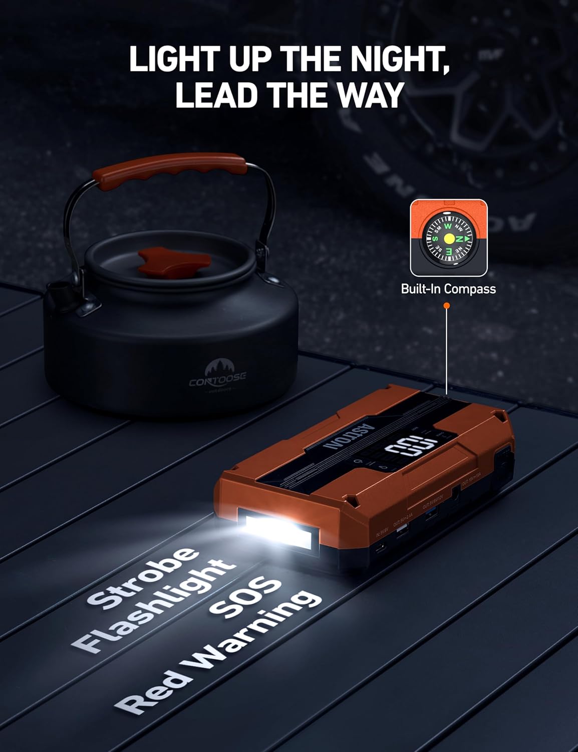 AstroAI T8 Car Jump Starter, 2500A 8-in-1 Jump Box for Car Battery, Up to 8.0L Gas & 5.0L Diesel Engine, 15200mAh QC 3.0 Power Bank, Informative LED Screen with Cigarette Adapter, Jumper Cable