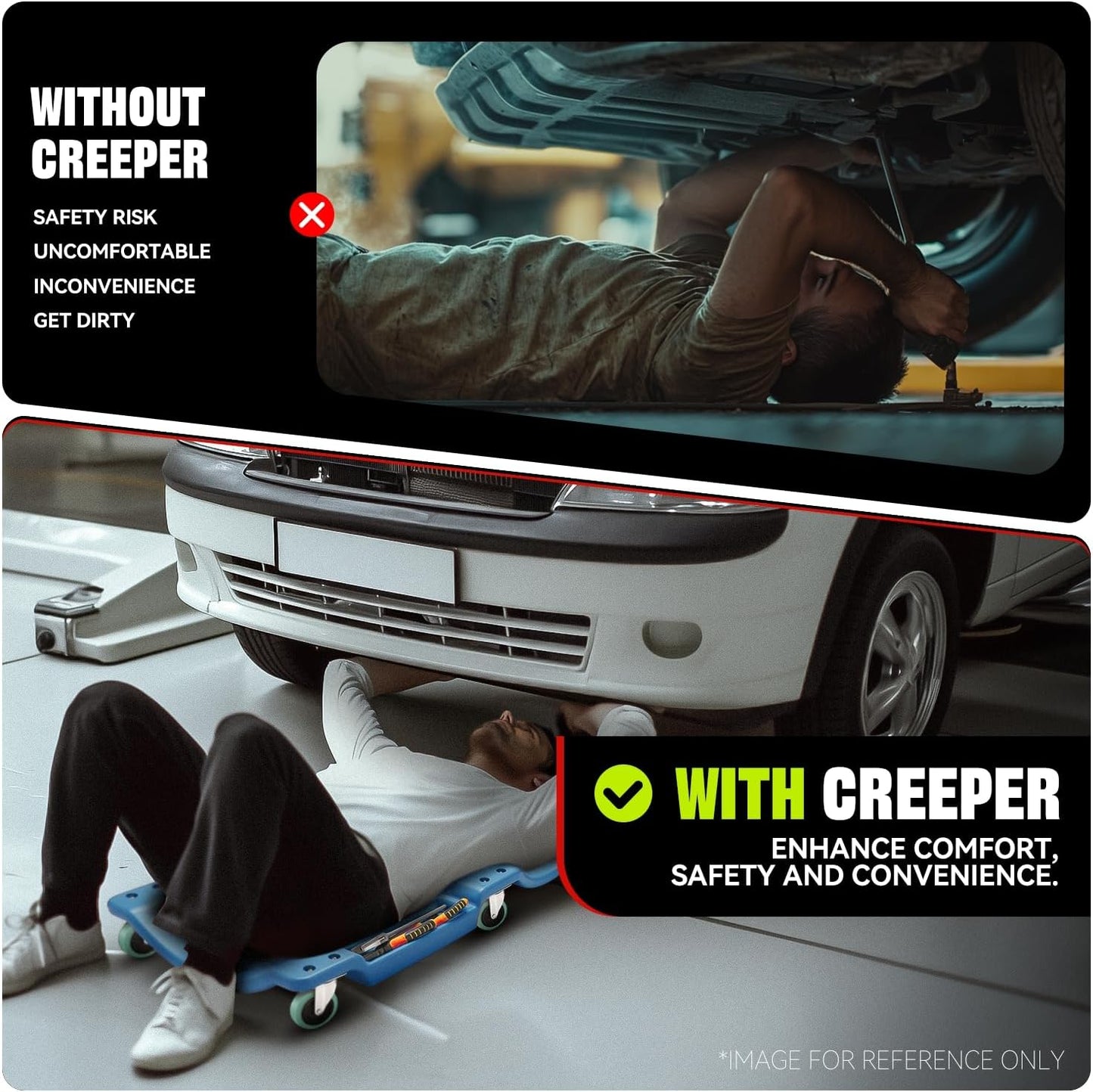 Auto Dynasty 40 Inches Mechanic Creeper, Automotive Garage Repair Low Profile Under Car Rolling Creeper with Padded Headrest, Plastic, Blue