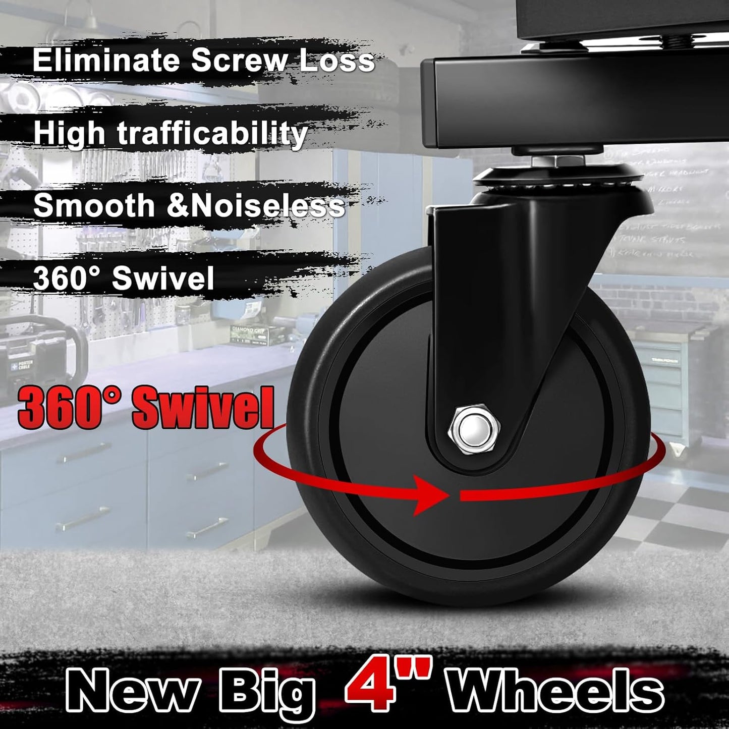 Rolling Stool with Wheels, Adjustable Height Pneumatic Garage Work Mechanic Stool Seat with Backrest, 400 LBS Capacity 360° Swivel Mechanic Crepper Chair with Tool Tray Storage, Black