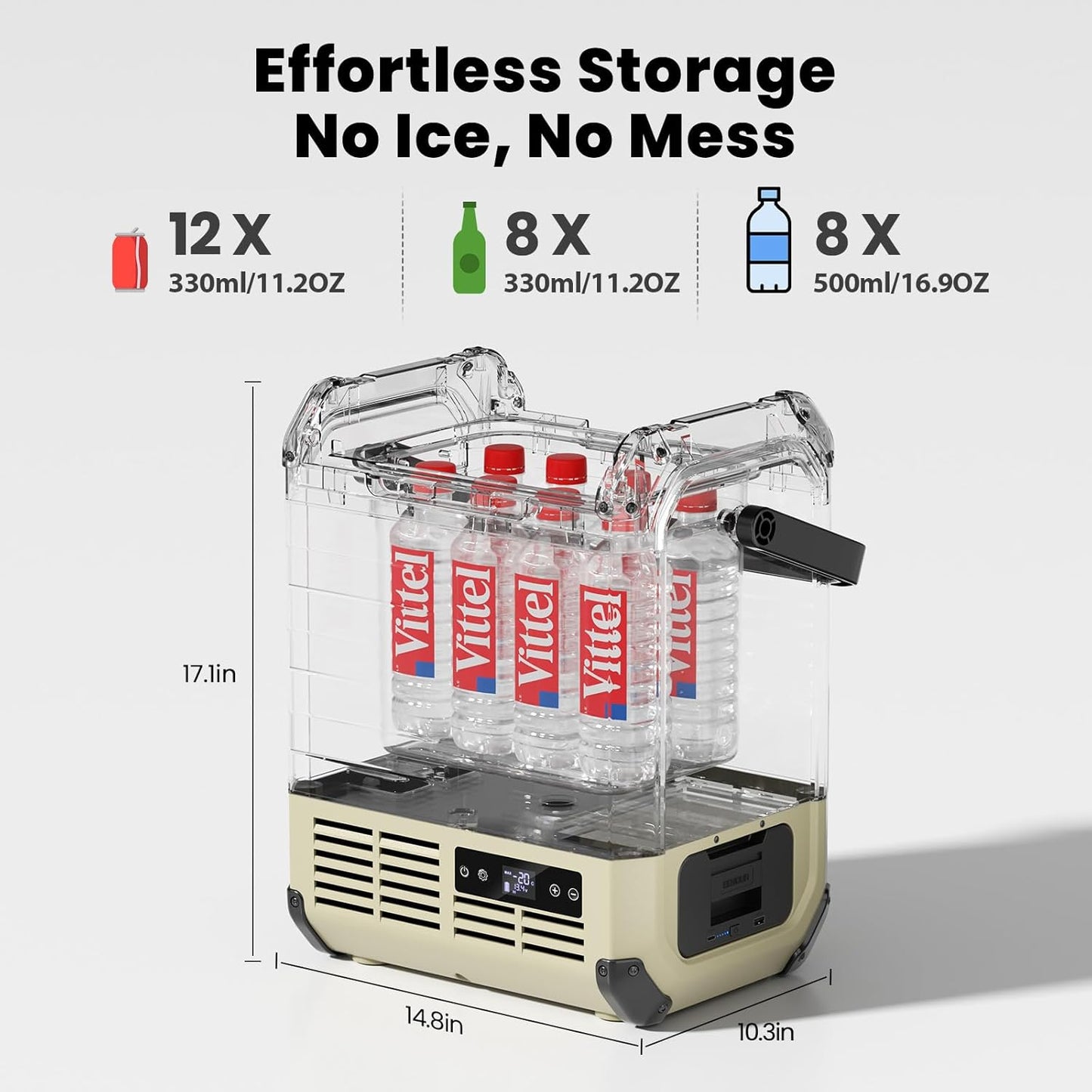 EENOUR D10 12 Volt Car Refrigerator, Portable Freezer 10.6Qt/10L Battery & Solar Powered Cooler 25W, -4~50℉, 12/24V DC, 110~240V AC, Idea for 2 People, Road Trips, Truck, Camping (Battery Included)