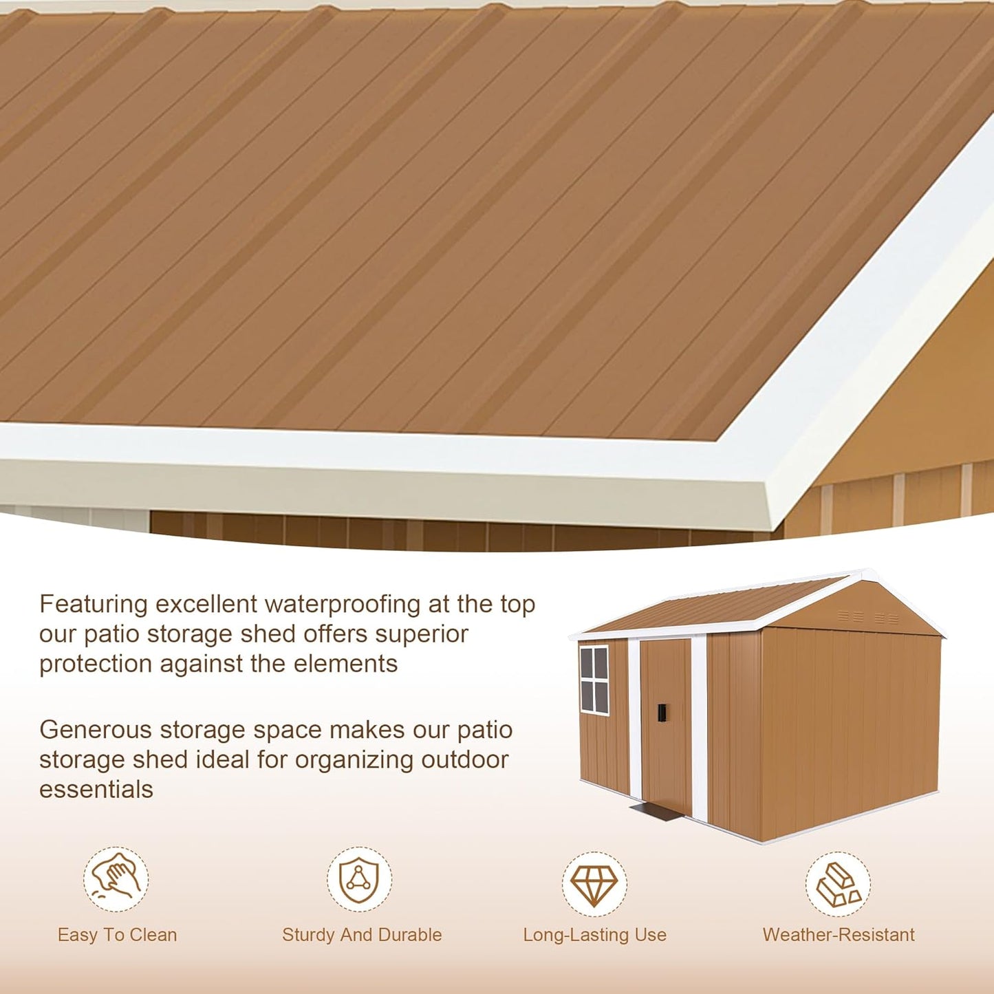 10 x 8 FT Outdoor Storage Shed, Metal Garden Tool Shed with Slooping Roof, Lockable Doors and Windows, All-Weather Weatherproof Blike shed for Garden, Patio, Lawn, Yellow