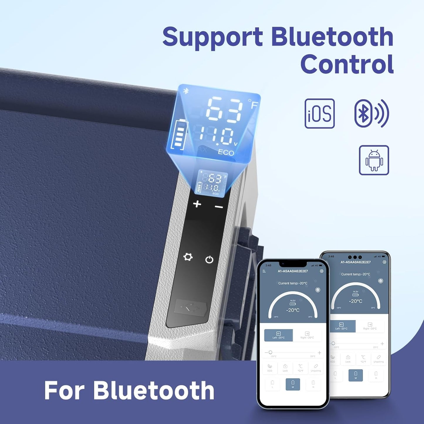 BODEGACOOLER 12 Volt Car Refrigerator,64 Quart Portable Car Freezer Fridge Bluetooth Control,(60L) -4℉-68℉ Electric Cooler 12/24V DC and 100-240V AC for Travel,Camping,RV,Boat Road Trip Tailgating