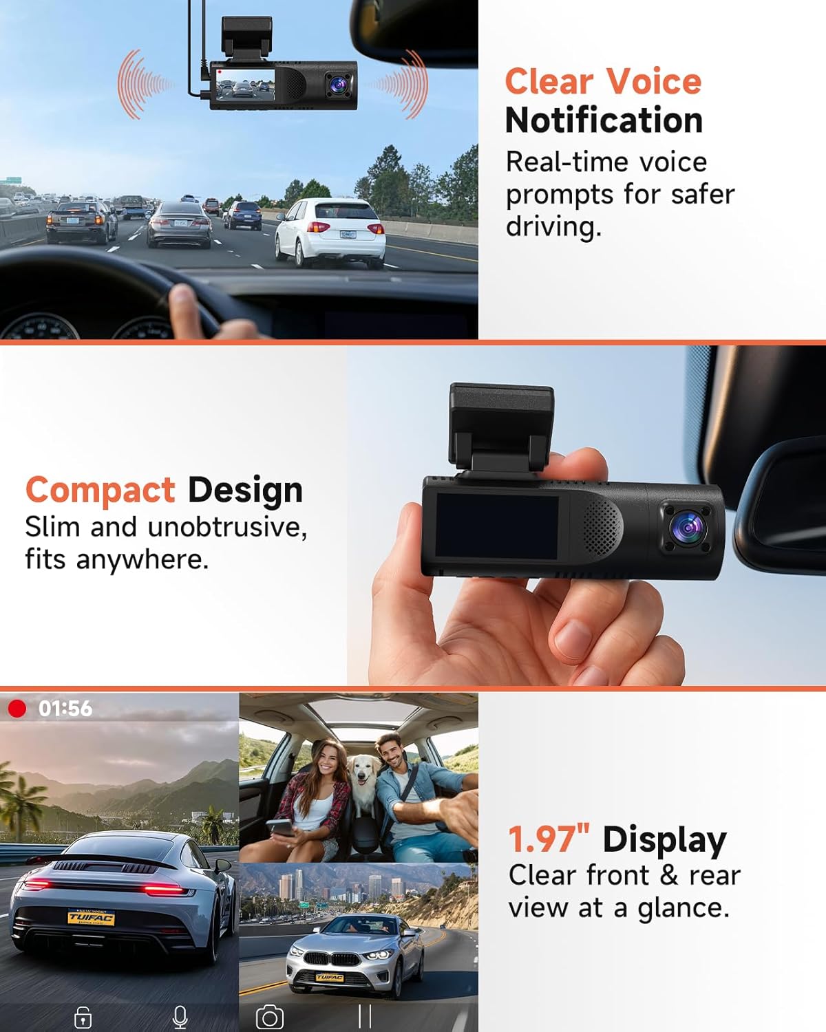 3 Channel Dash Cam, Dash Camera 2.5K Front and Dual 1080P Inside/Rear with 64GB Card, Wi-Fi Dash Cam Front and Rear, Night Vision, G-Sensor, 24H Parking, Loop Recording, 1.97”IPS, Support 256GB