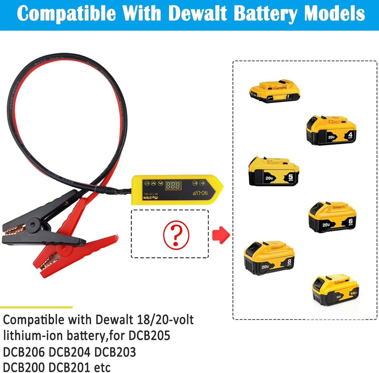 Battery Jumper Cables Compatible with De.Walt Battery Jumper Cables, Automotive Booster Cable for Car Jump Starting Using Tool 8AWG 2.02FT