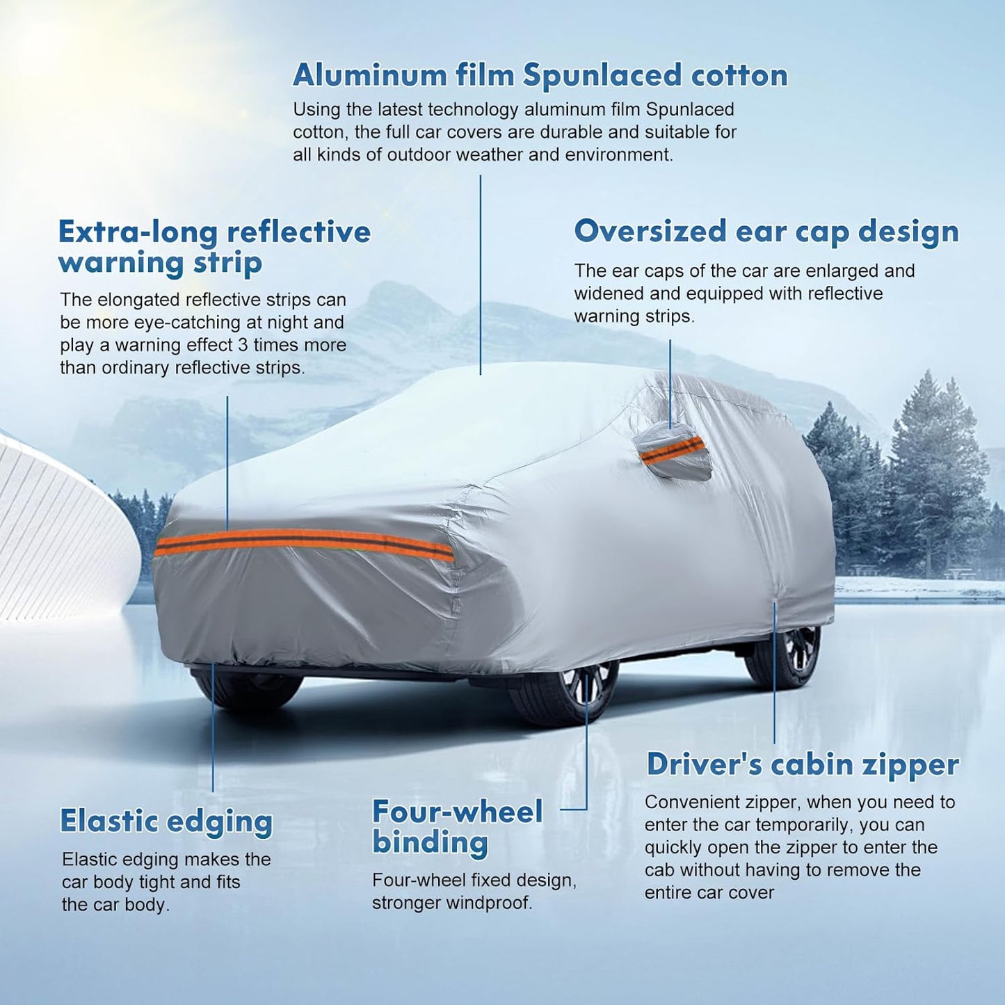 KEYOOG Fit for 164"-178" Length SUVs, 6-Layer Full Car Cover is All-Weather Waterproof, Universal in All Seasons, Snow Prevention, Rainproof, Acid Rainproof, Sunscreen, Orange Reflective Strip