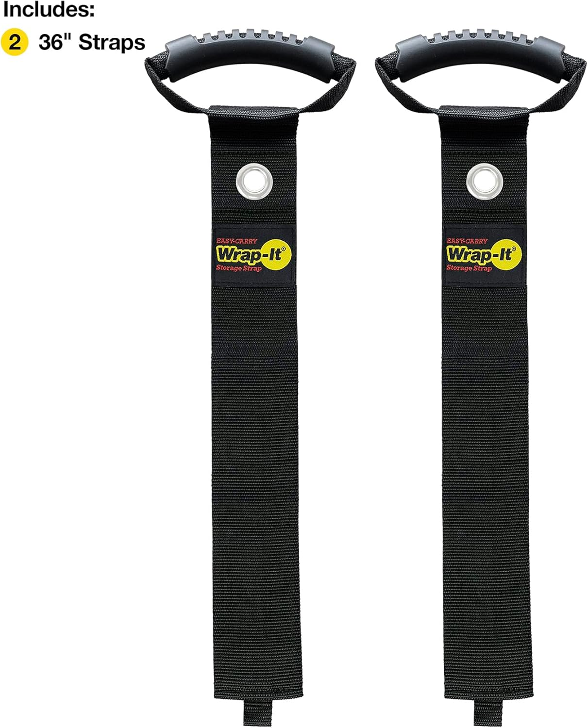 Easy-Carry Wrap-It Storage Straps - 36” (2-Pack) Black with Grommet - Heavy Duty Cord Carrying Strap Keeper and Extension Cord Organizer