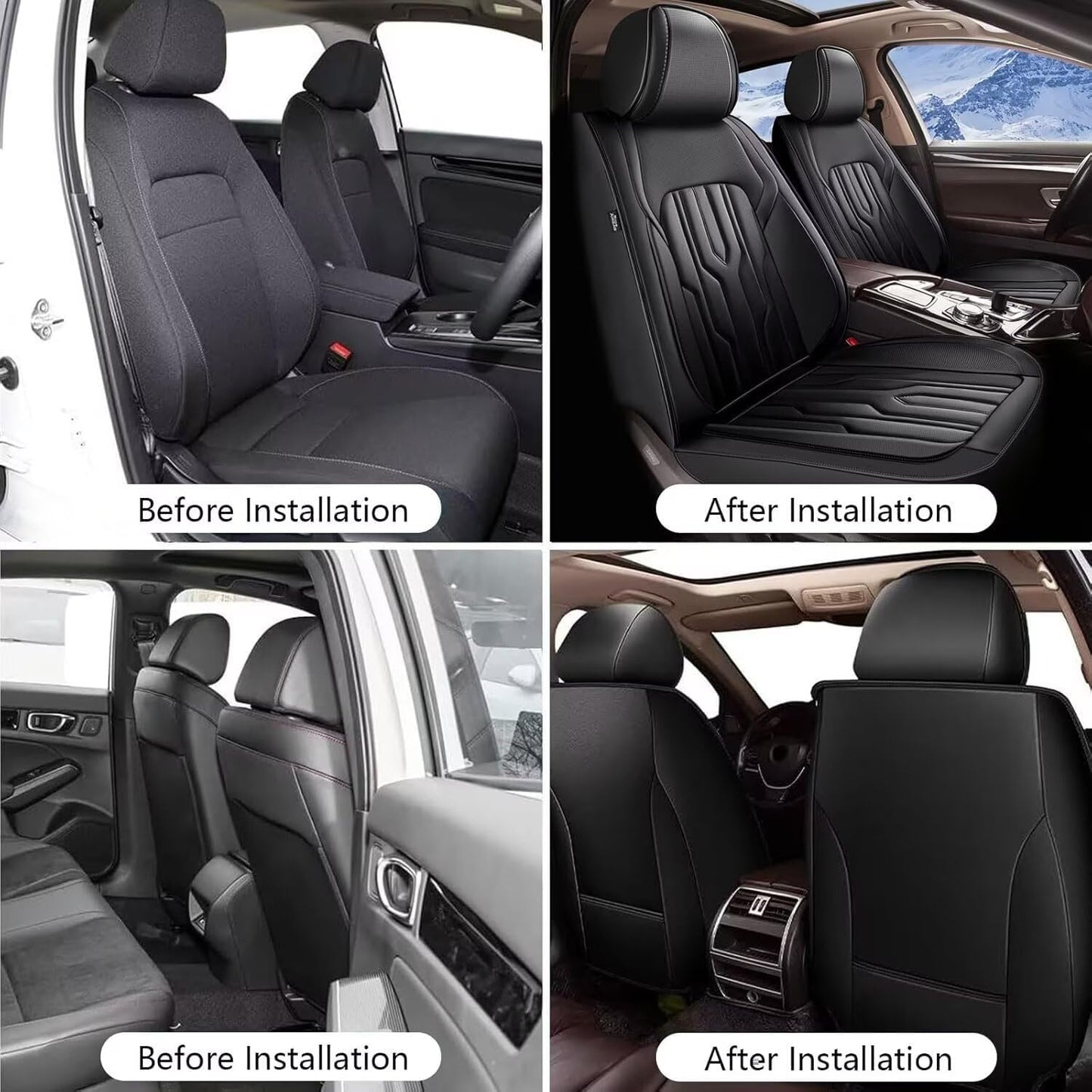 YORKNEIC Fit for Hyundai Kona Seat Covers 2018-2025: Leather Waterproof Car Seat Covers Anti-Slip Protector 2 Front Set (2 Seats, Black)