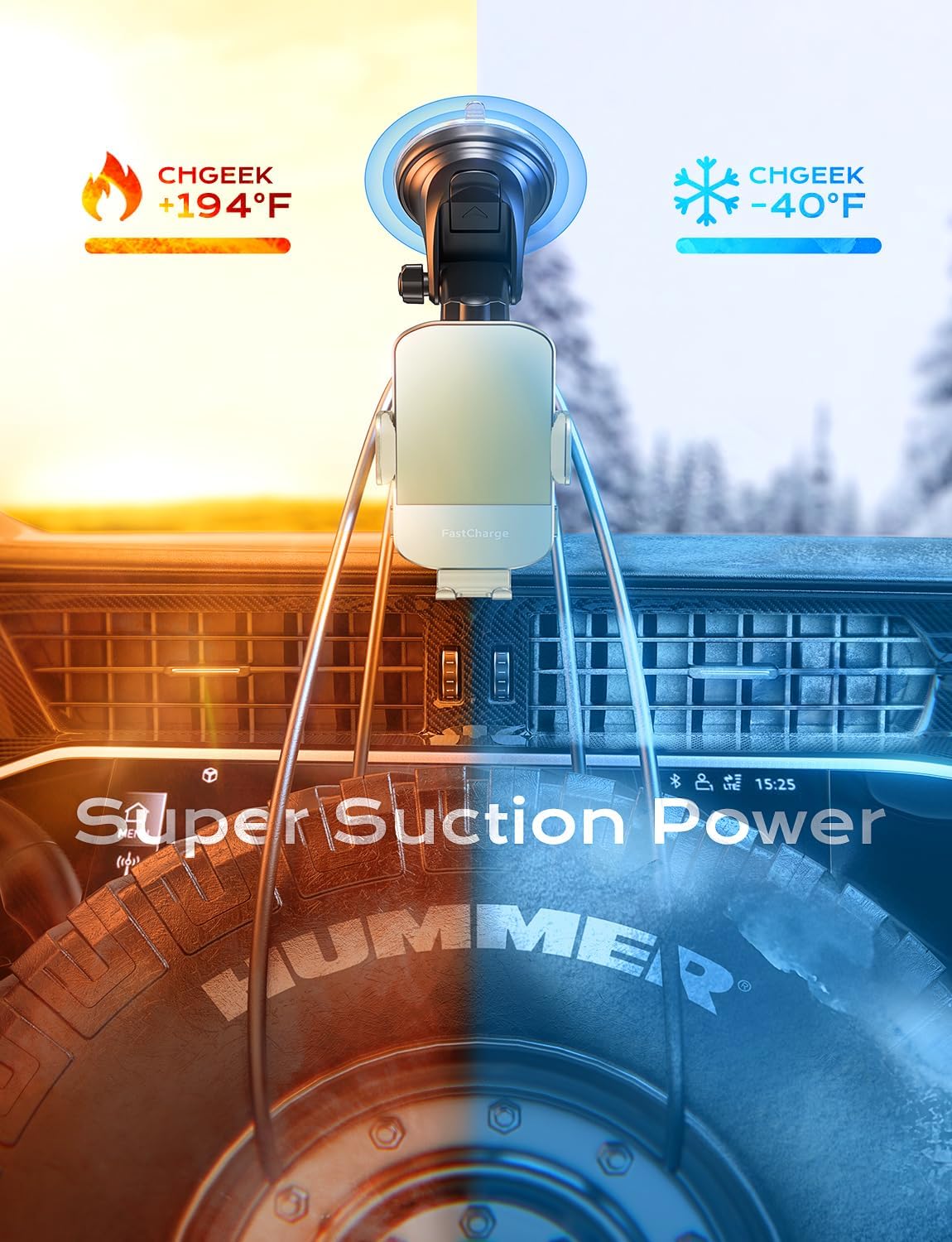 CHGeek Wireless Car Charger, 15W Fast Charging Auto Clamping Car Charger Phone Mount Phone Holder fit for iPhone 15 14 13 12 11 Pro Max Xs, Samsung Galaxy S25 Ultra S24 S23 S22, S21, S20, Khaki