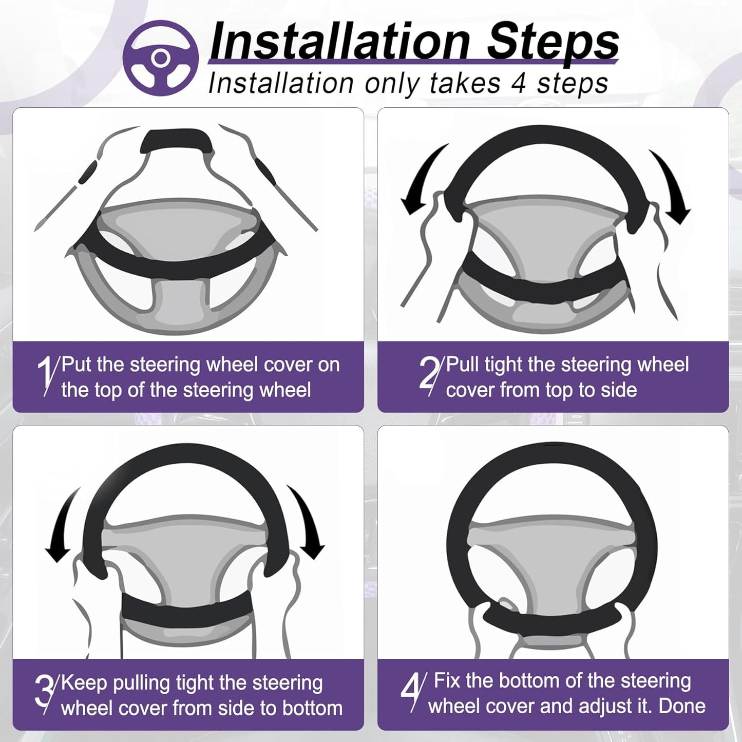 alpmosn Elastic Stretch Steering Wheel Cover, Universal Interior Accessories Steering Wheel Cover for Women & Men, Breathable Microfiber Ice Silk, Anti-Slip, Odorless, Easy Carry(Purple)