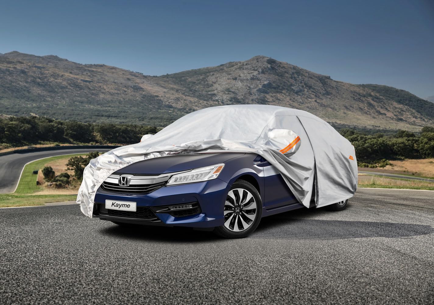 Kayme 6 Layers Car Cover Custom Fit for Honda Accord Sedan/Coupe (2001-2025) Waterproof All Weather for Automobiles, Outdoor Full Cover Rain Sun UV Protection with Zipper Cotton/Silver