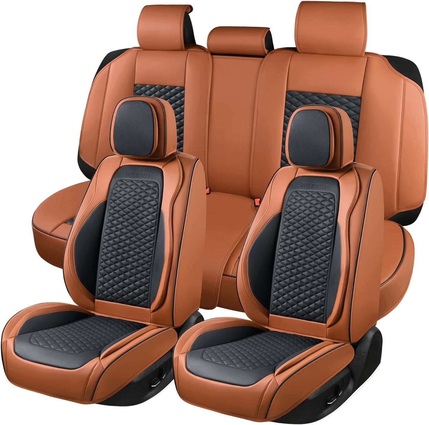 Seat Covers for Cars Full Set, Leather Seat Covers 2 Pack, Breathable Leather Materials, Suitable for SUV/Truck/Sedan/Automotive (Brown, 5 Piece)