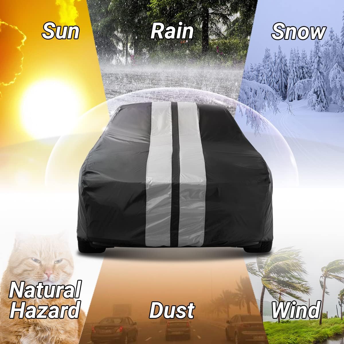 iCarCover Custom Car Cover for 1979-2004 Ford Mustang LX, GT Waterproof All Weather Rain Snow UV Sun Protector Full Exterior Indoor Outdoor Car Cover (Stripe - Black/Gray)