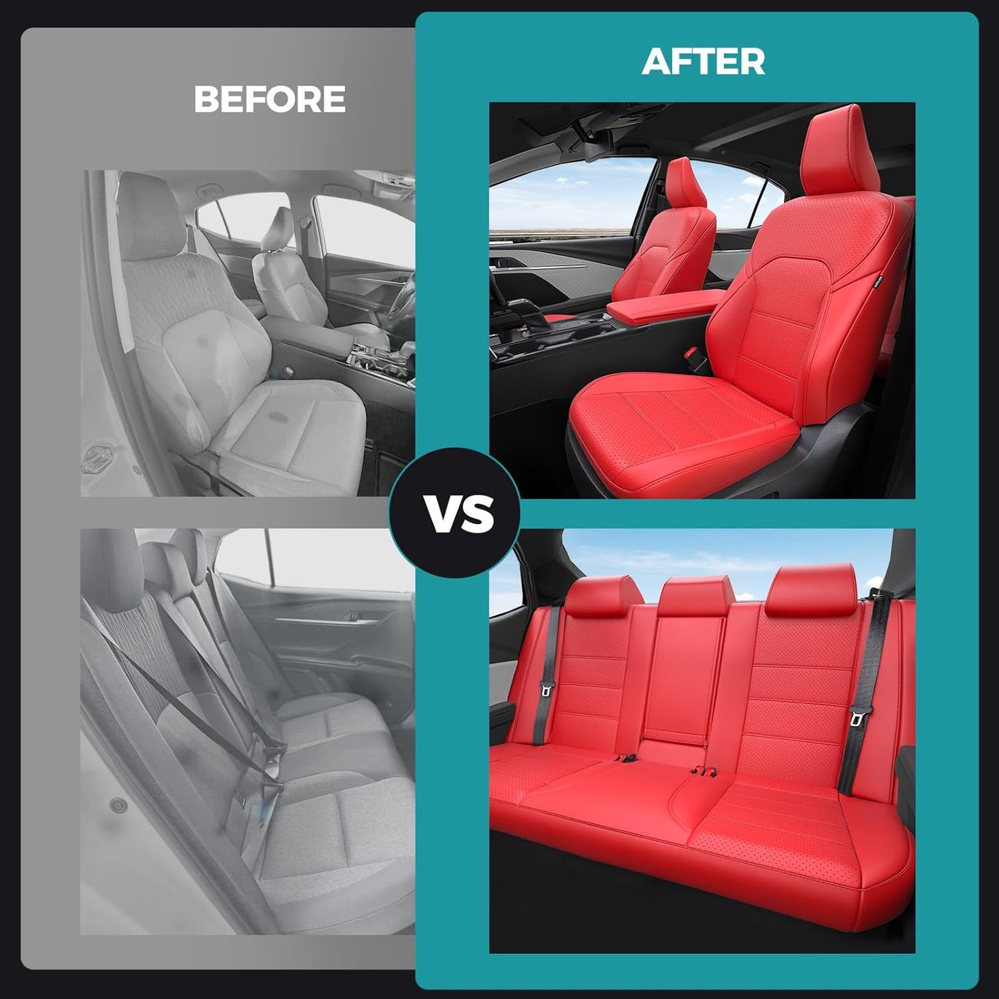 Leather Seat Covers for Toyota Camry 2025 LE SE Hybrid - Custom Fit Car Seat Cover Full Set, Luxury Waterproof Interior Accessories, Breathable Automotive Cushion Protectors, Red