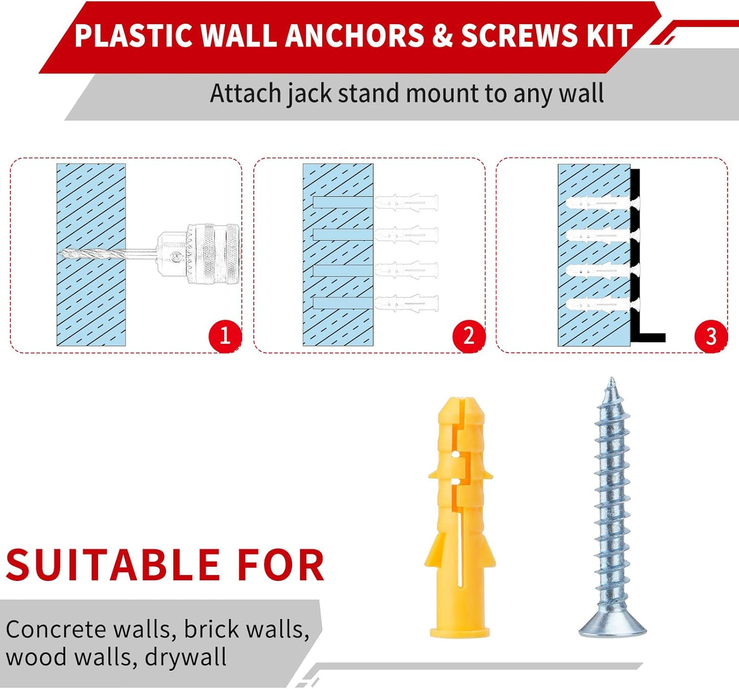 Jack Stand Wall Mount Organizer: Jack Stands Holder Storage Rack Mount - Fit for 2 & 3 Ton Jack Stand (2 Pack)