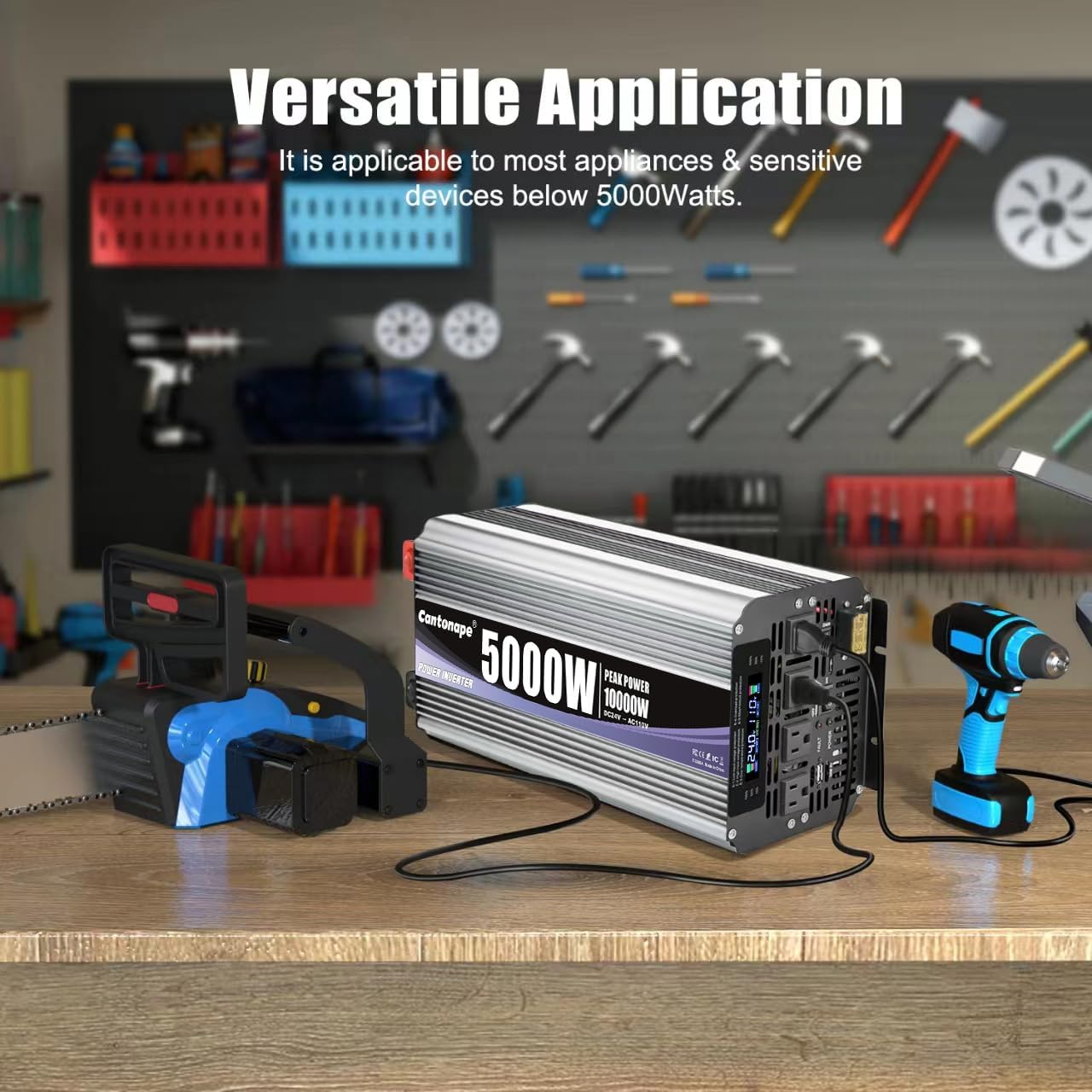 5000W Power Inverter 24V to 110V/120V DC to AC with LCD Display, Remote Controller and 4 x AC Outlets Car Adapter for Car Truck Boat RV Off Grid Solar System