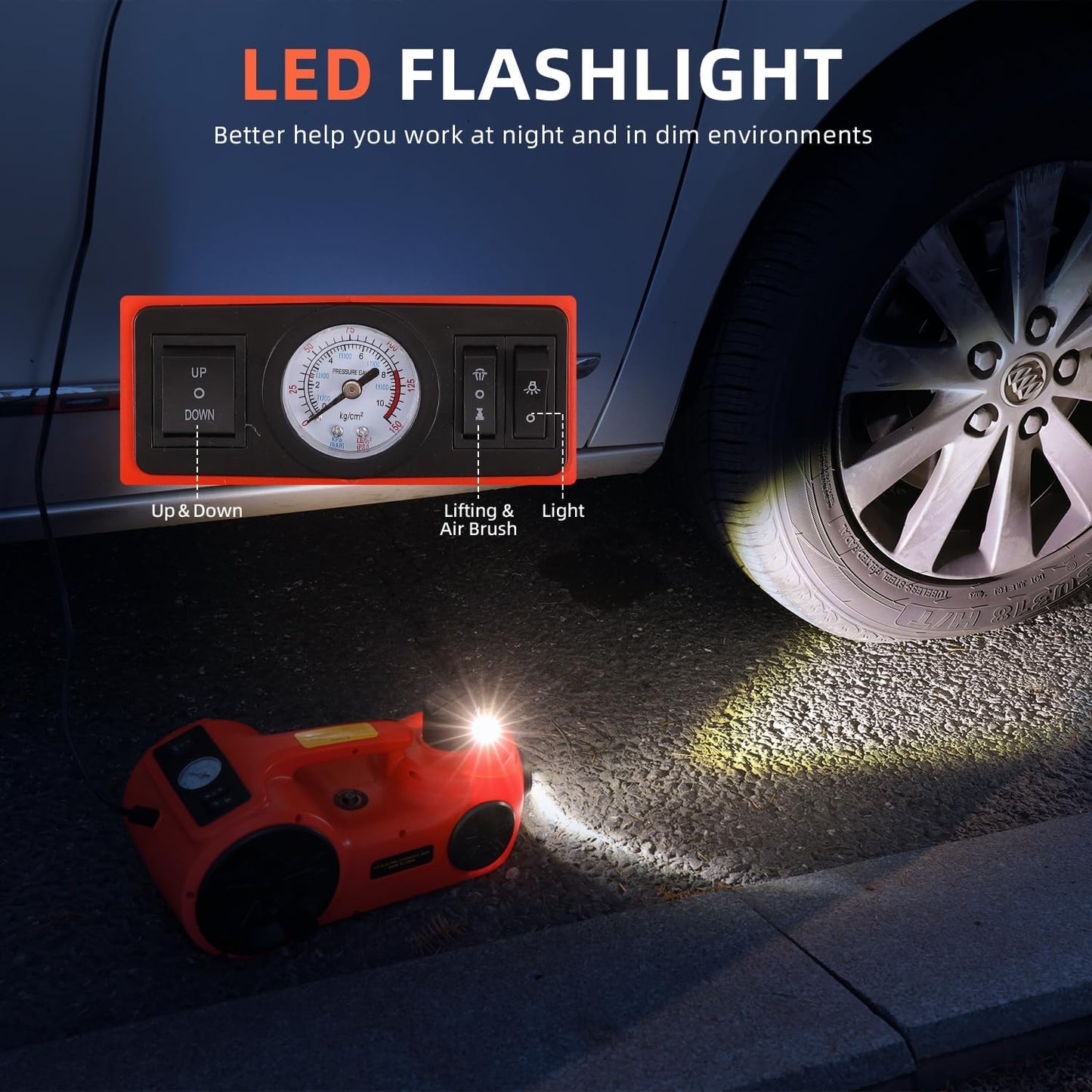 EFFIROSO Electric Car Jack for Carbon Steel Easy, 12V Hydraulic Floor Jack Kit with Impact Wrench Tire Inflator Pump SUV Emergency Lift 5Ton/11023Lbs Lifting Range 6.117.7 Incha