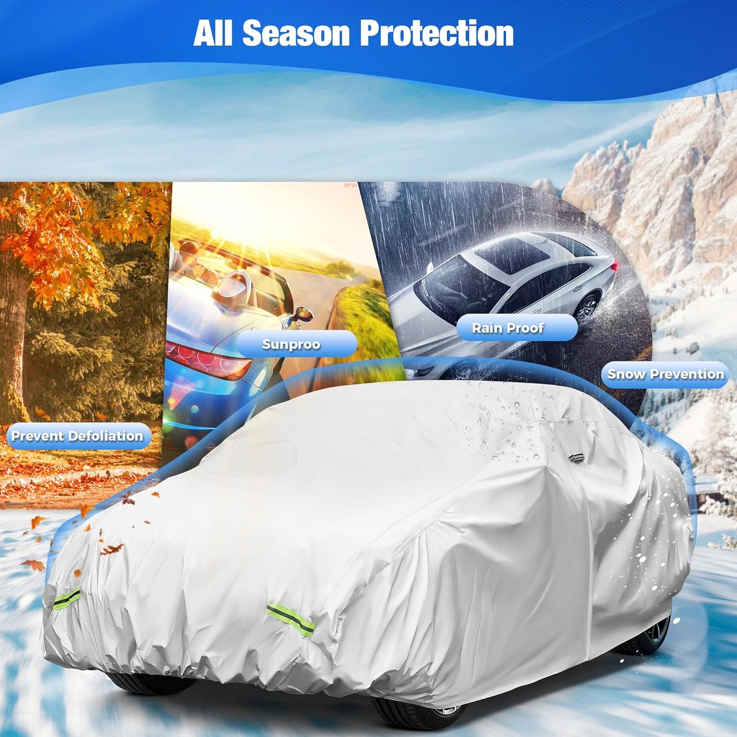 YOLENY Car Cover Waterproof All Weather Full Exterior Covers with Zipper,Universal Fit SedanToyota Corolla/Prius,Honda Civic,Subaru Impreza/WRX,Chevy Cruze,Nissan Sentra etc.(UP to 181 inch)