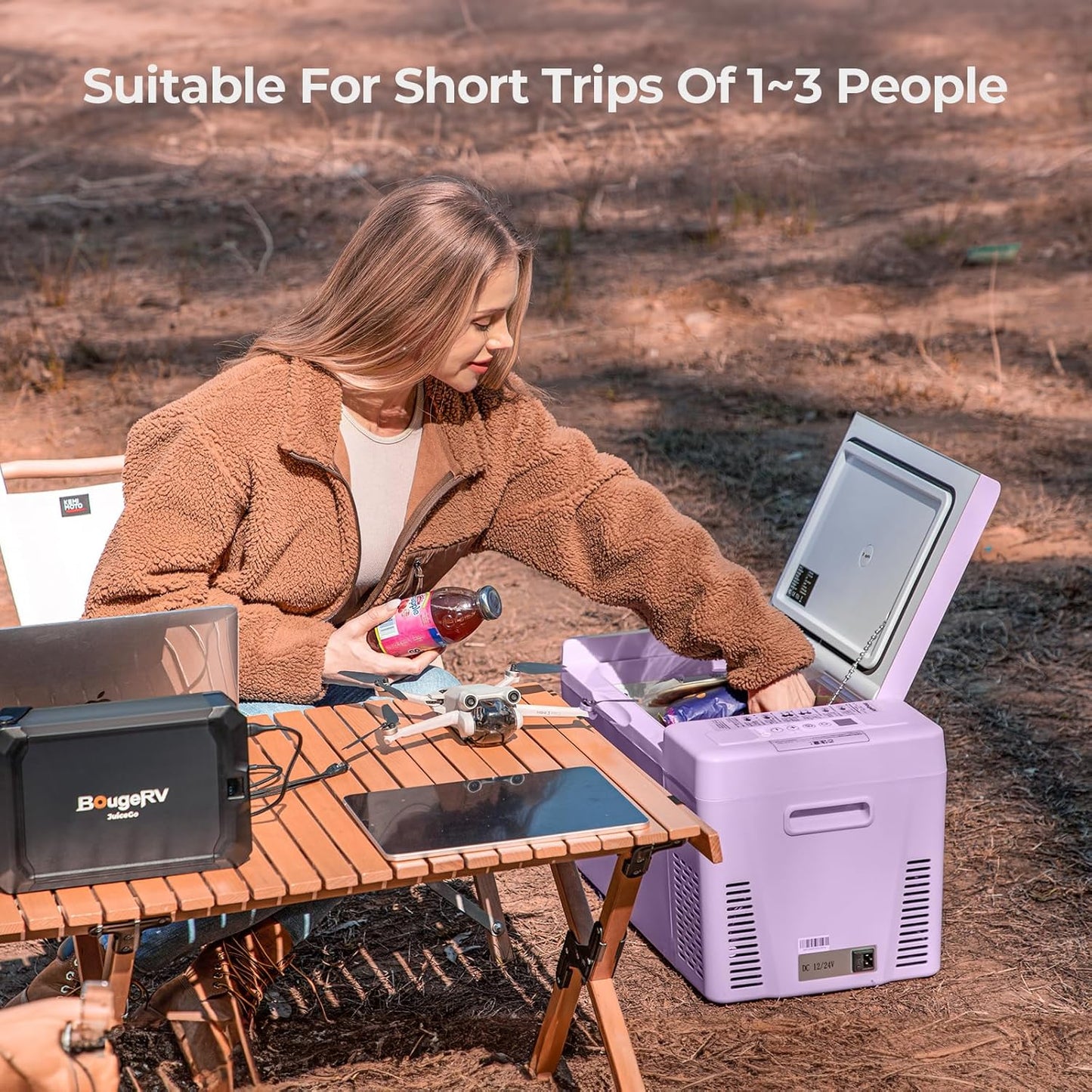 BougeRV Purple 23Quart Portable Refrigerator, 12 Volt Fridge 22L, Portable Freezer Compressor Cooler 12/24V DC 110~240 Volt AC for Truck Van RV Camper -8℉~50℉