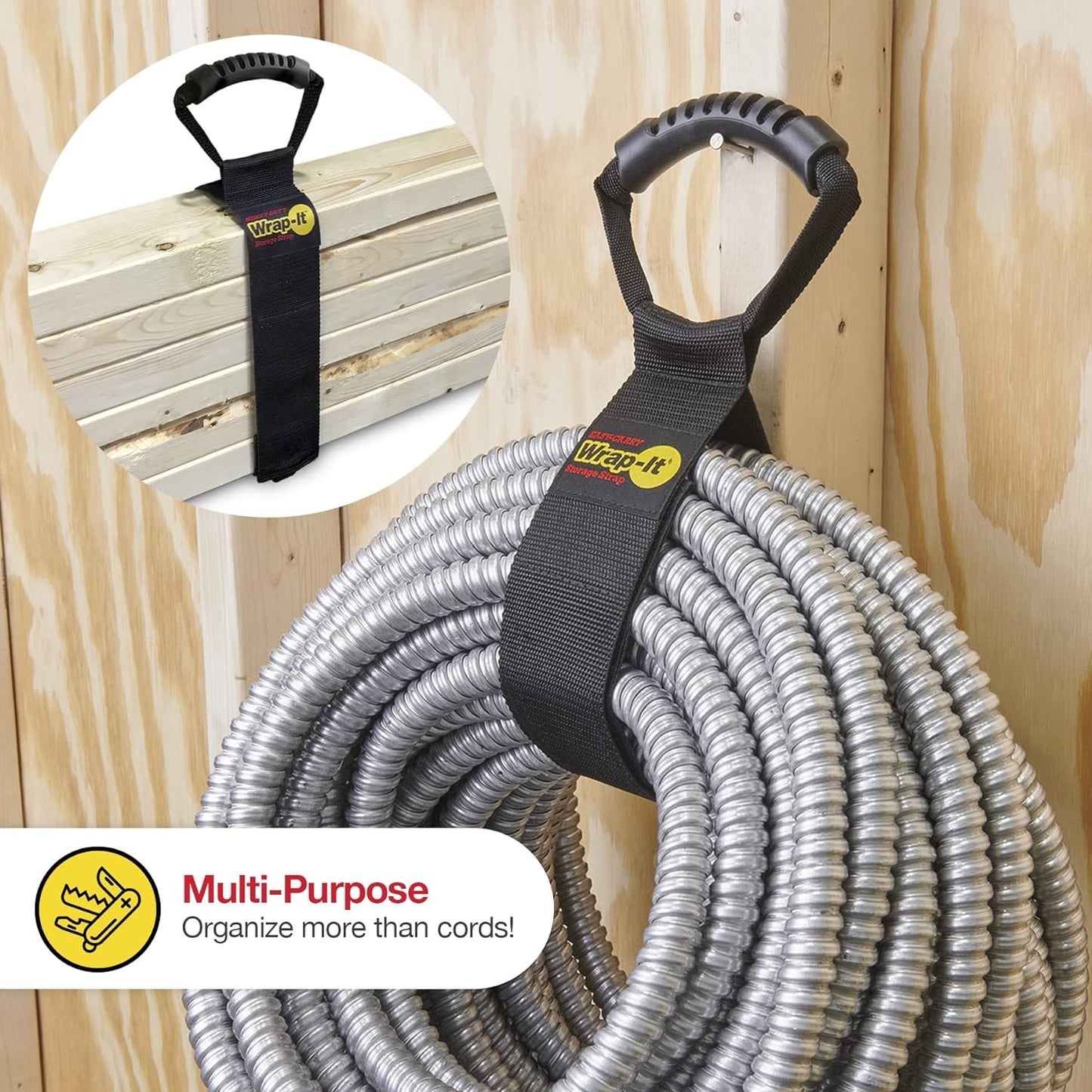 Easy-Carry Wrap-It Storage Straps - 28” (2-Pack) – Heavy-Duty Hook and Loop Extension Cord Carrying Strap, Hanger, Keeper, Organizer with Handle for Pool, Boat, RV, Garden Hoses, Cords, and Cables