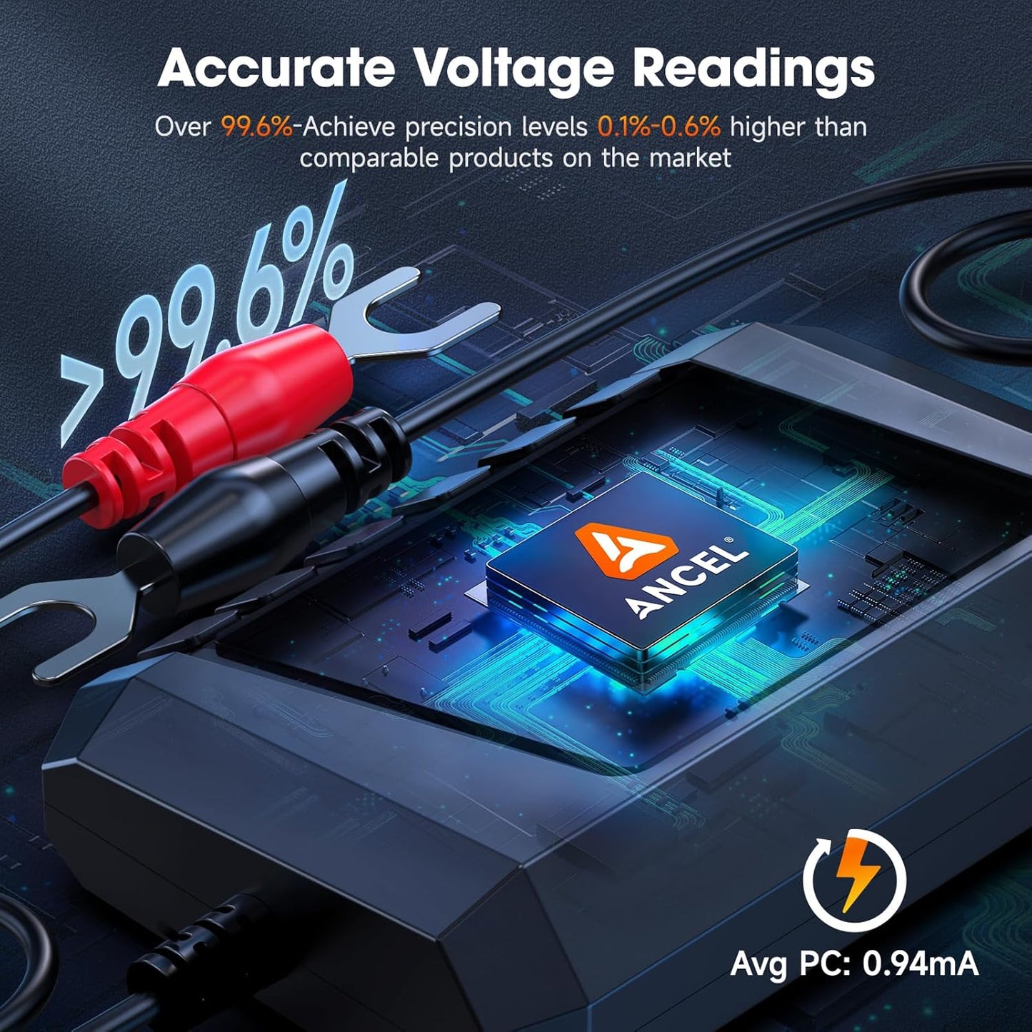 ANCEL BM300 12V Battery Monitor, Bluetooth 4.0 Automotive Voltmeter with Charging, Cranking System Test & Alarm - Compatible for Solar Power Systems, RVs, Motorcycles, Boats, Cars, and Trucks