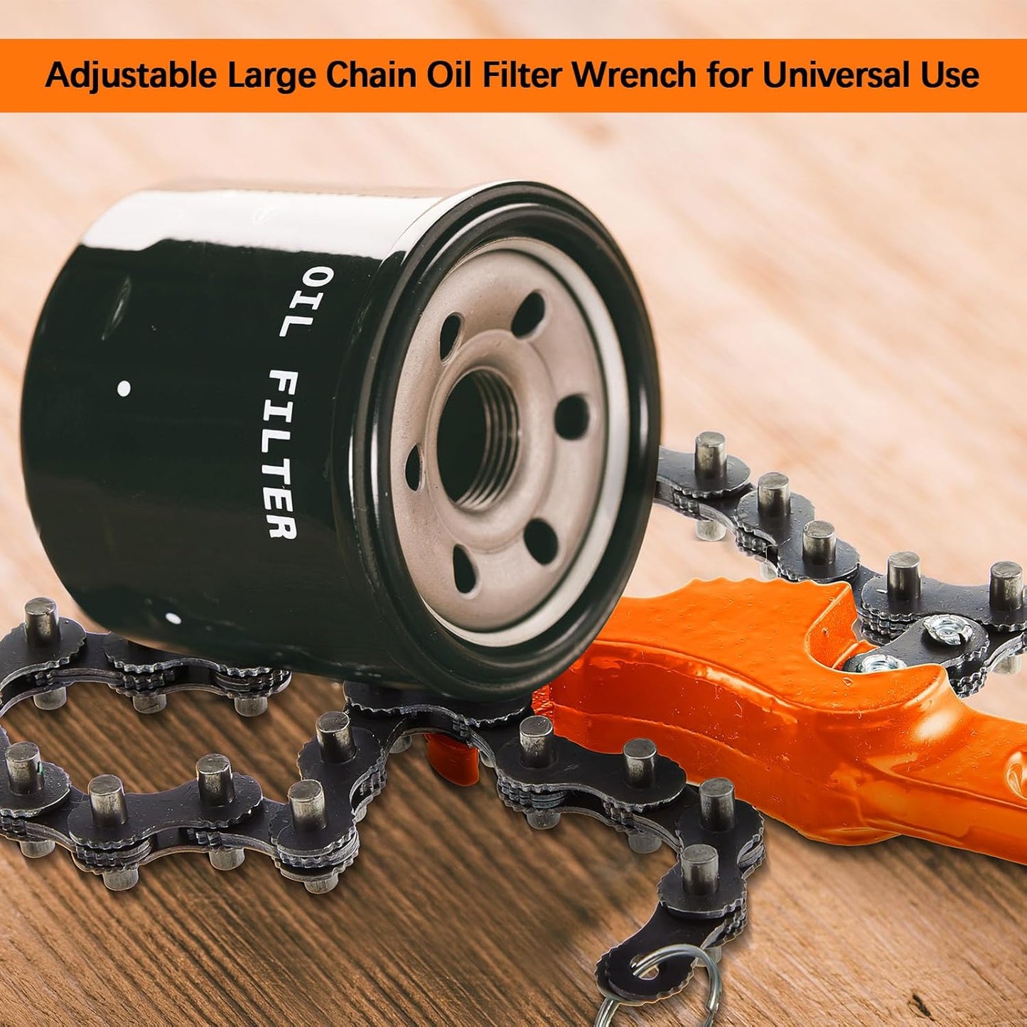 Lasnten 3 Pcs Large Reversible Chain Oil Filter Wrench with 12 16 9 Inch Chain Wrench Adjustable Heavy Duty Carbon Steel Sturdy Pipe Fitting Tool Spanner for Ratcheting Universal(Orange)