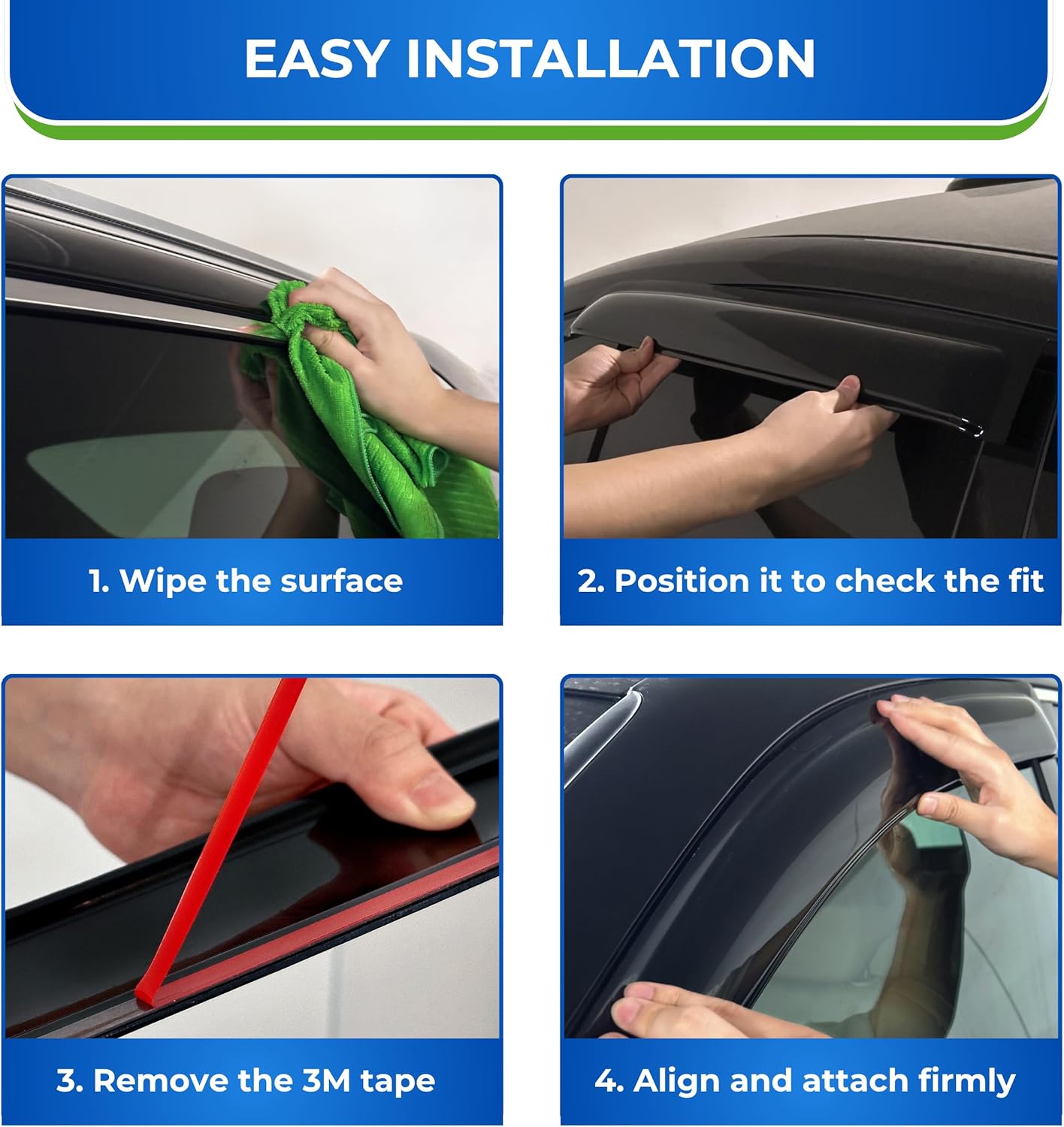 KPY Window Visor Rain Guard for 2008-2014 BMW X6, Side Window Vent Deflectors Tape-On Style, 2008 2009 2010 2011 2012 2013 2014