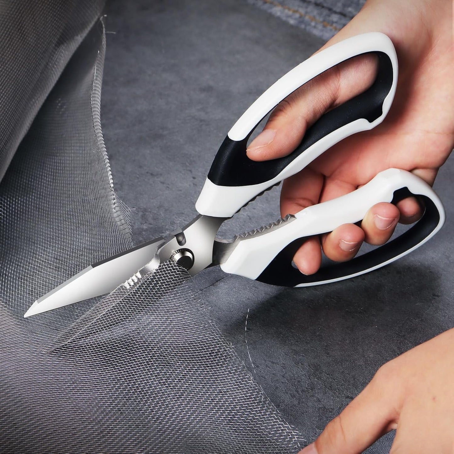 Utility Scissors Heavy Duty: sharp Scissors All Purpose heavy duty, Easy Cutting Carpet, Cardboard, Wires, Leather, Fabric(8'' White)