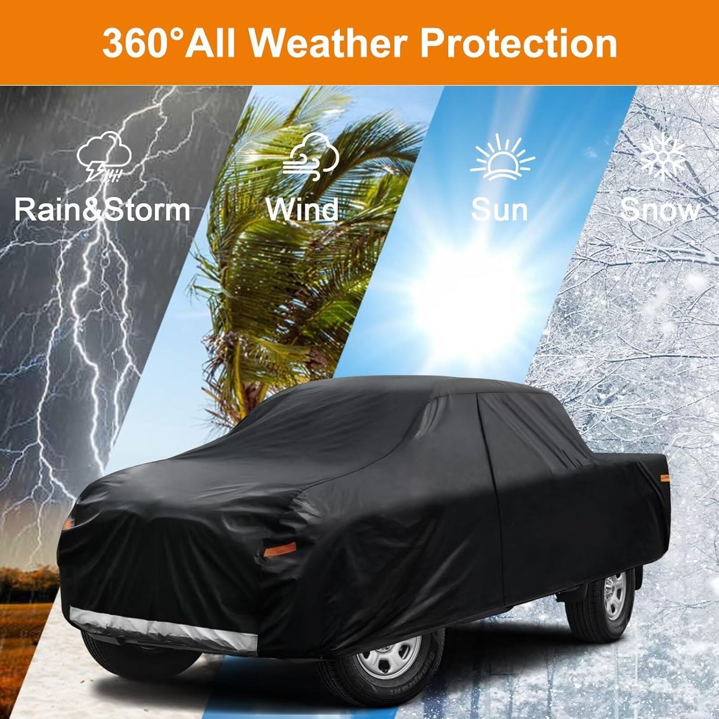 Kayme Truck Cover Custom Fit GMC Sierra(2018-2025) Regular Cab Long Bed. Full Exterior Heavy Duty Outdoor Pickup Truck Car Cover Waterproof All Weather.Car Tarp for Wind Sun Dust Protection.Black