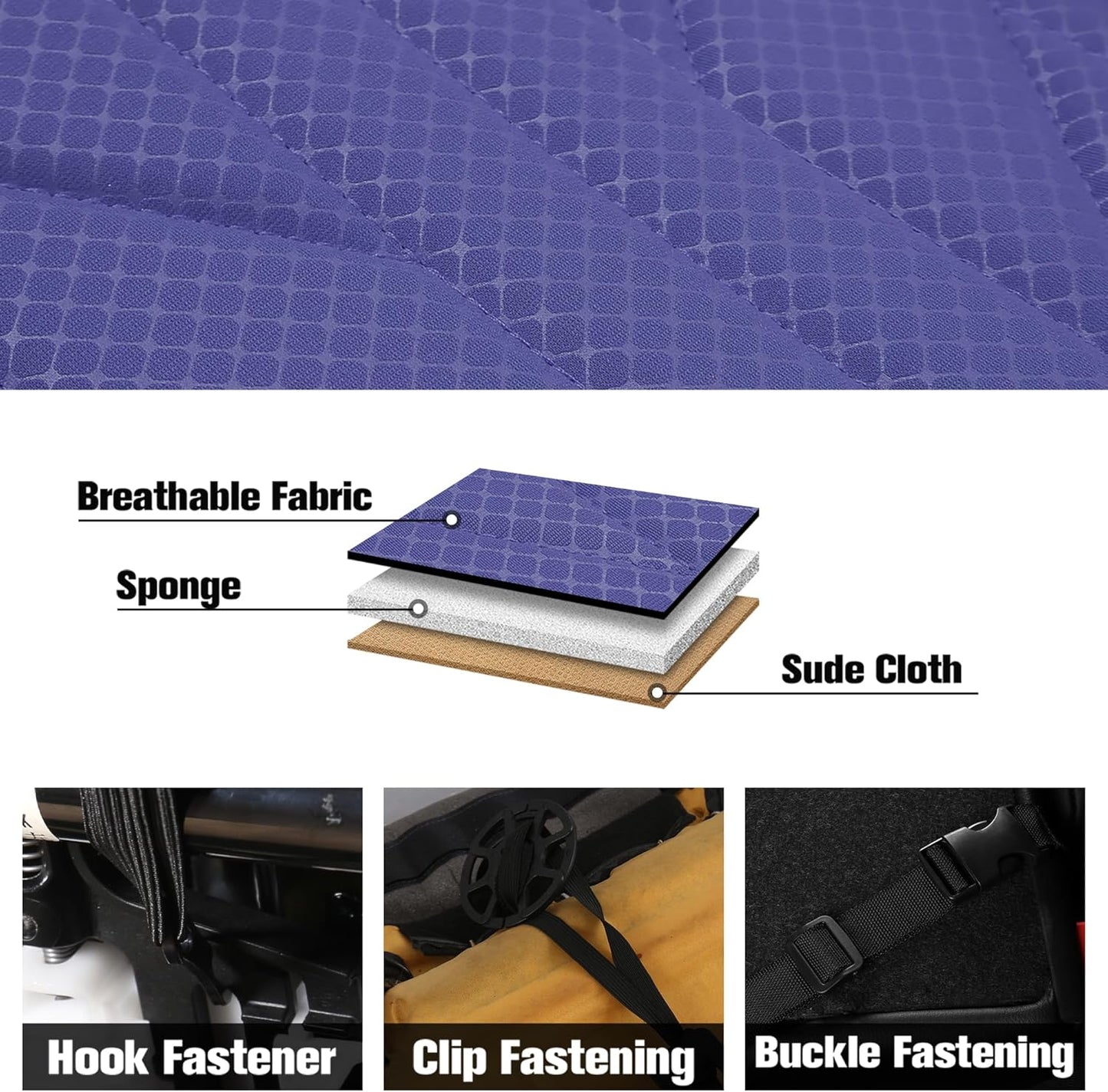 CAROMOP Luxury Faux Leather&Fabric Car Seat Covers 2 Front Seats with Breathable 3D Foam Back Support, Universal Seat Covers for Cars,Trucks,SUVs, Front Armrests Compatible(Black/Blue)