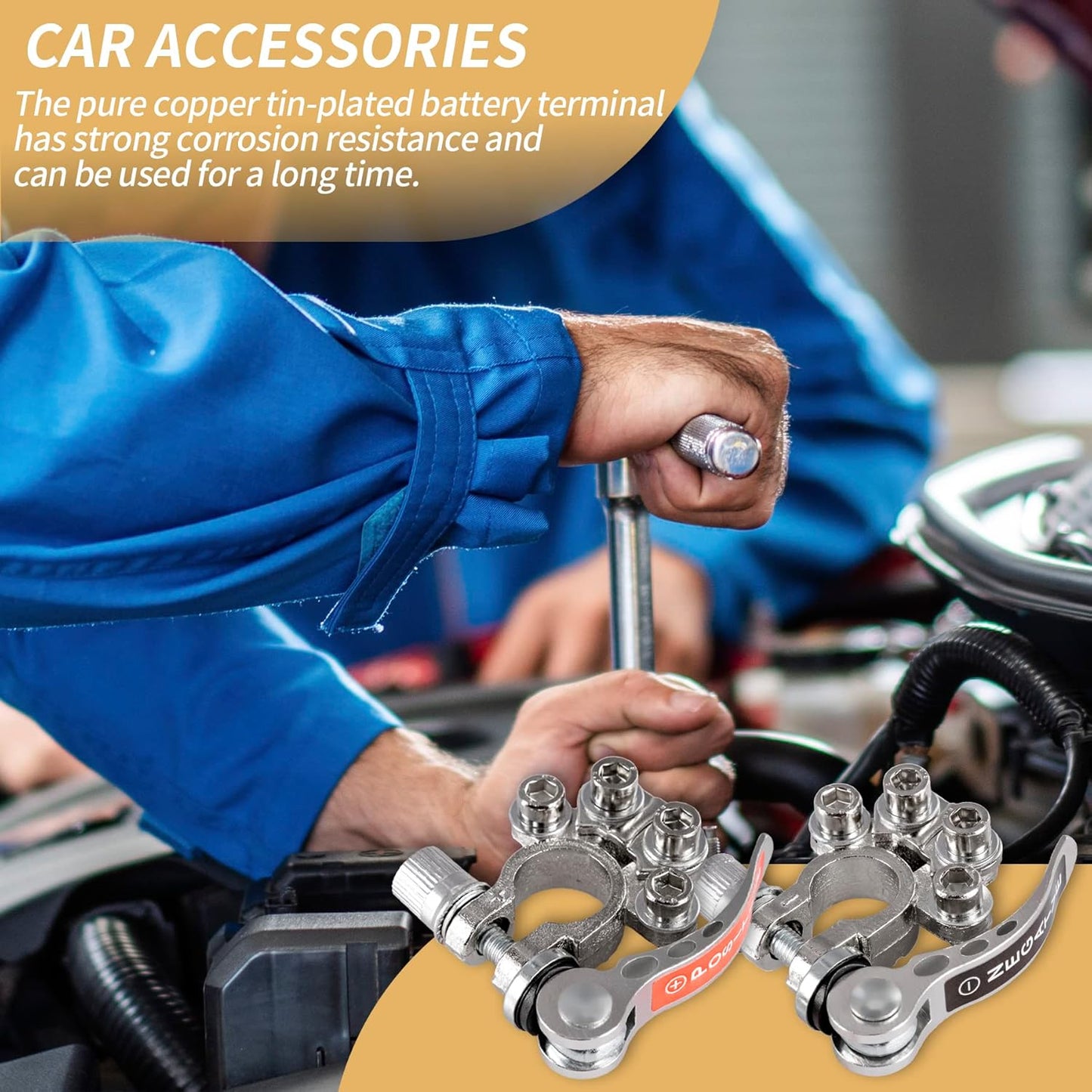 SINGARO Car Battery Terminal Connector, 4 Way Positive and Negative Pole Quick Release Terminal Clip, Applicable to SAE/JIS A Type Terminal Post, Compatible with Cars, Trucks and More(Sliver-A)