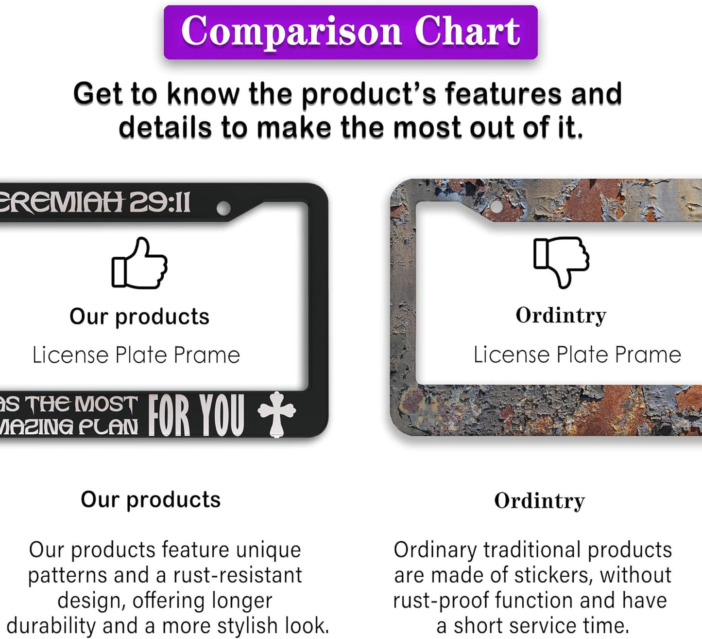 Plate Cover for Car Black and White License Plate Frames Jeremiah 29:11 God Has The Most Amazing Plan for You Aluminum Metal Car Accessory 2 Pack with Screw Covers Set