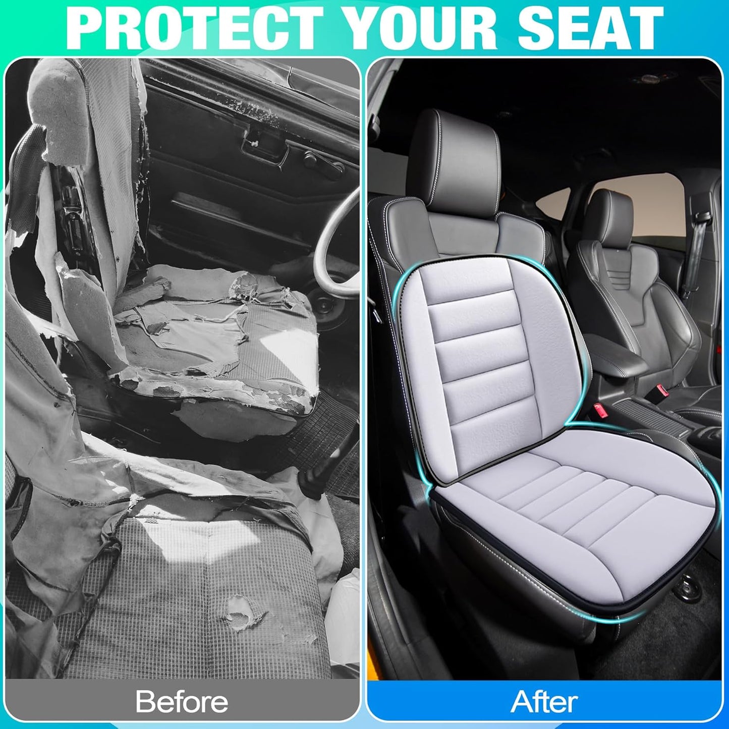 MYFAMIREA Car Seat Cushion and Lumbar Support Pillow 1.2'' Thick Memory Foam Desk Chair Cushion Back Support for Automotive Seat Driver, Travel, Leg and Back Pain Relief, Washable, Adjustable, Gray