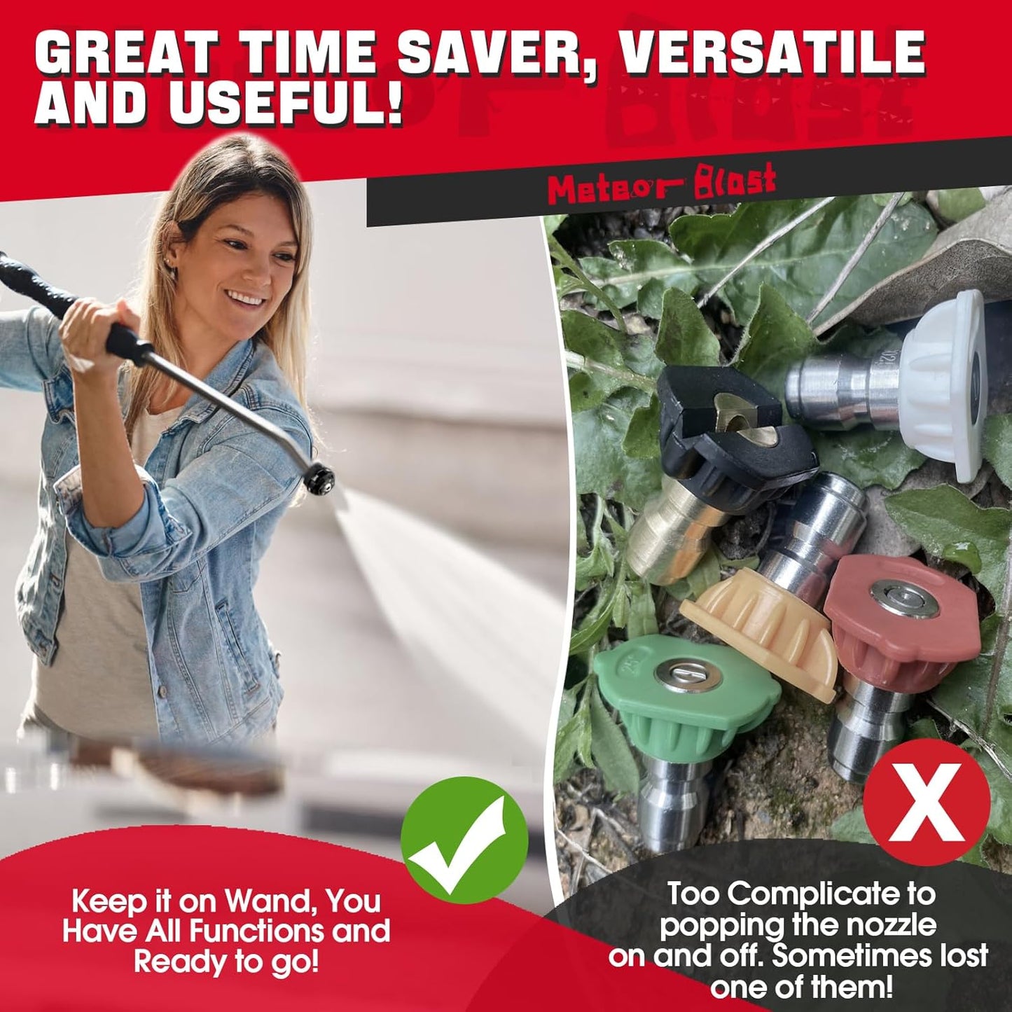 Meteor Blast Pressure Washer Nozzle, 6-in-1 Quick Change over and Adjustable, Power Washer Tips Replacement with 1/4 inch Quick Connector, MAX 4500PSI 2.0GPM for power washer and pressure washer