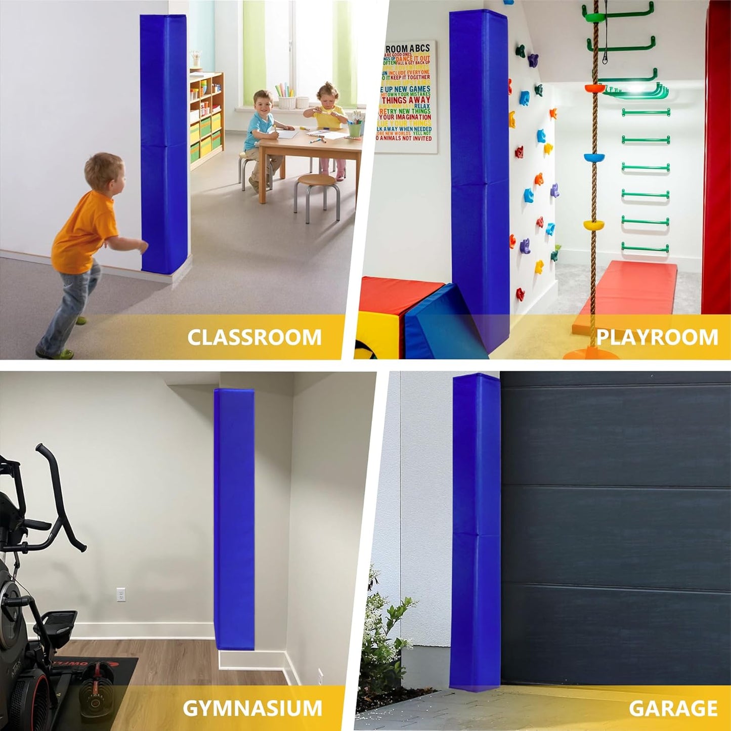 Wall Corner Guards & Edge Protector, Heavy Duty Wall Corner Protective Safety Padding, All-Weather 2 Sides Corner Pad for Gyms, Basketball Court, Playrooms, Garages,etc. (Blue, 5FT Tall 6in Sides)